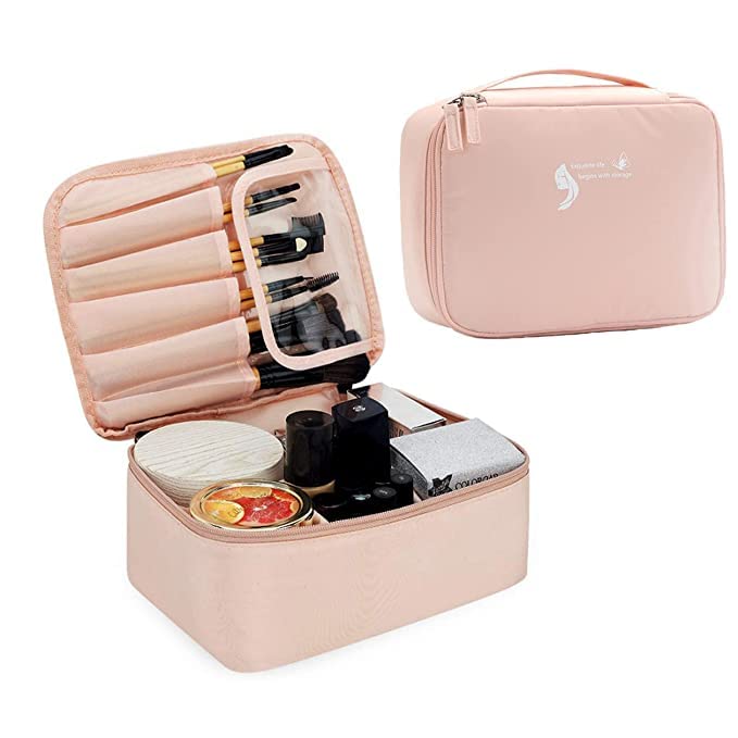 Trexee Waterproof Cosmetic Bags Set - 3-Piece Travel Makeup Organizer with Zipper Pouch & Brush Dividers (24x18x8cm, Pink) for Women's Toiletries, Gym Essentials & Airplane Carry-On