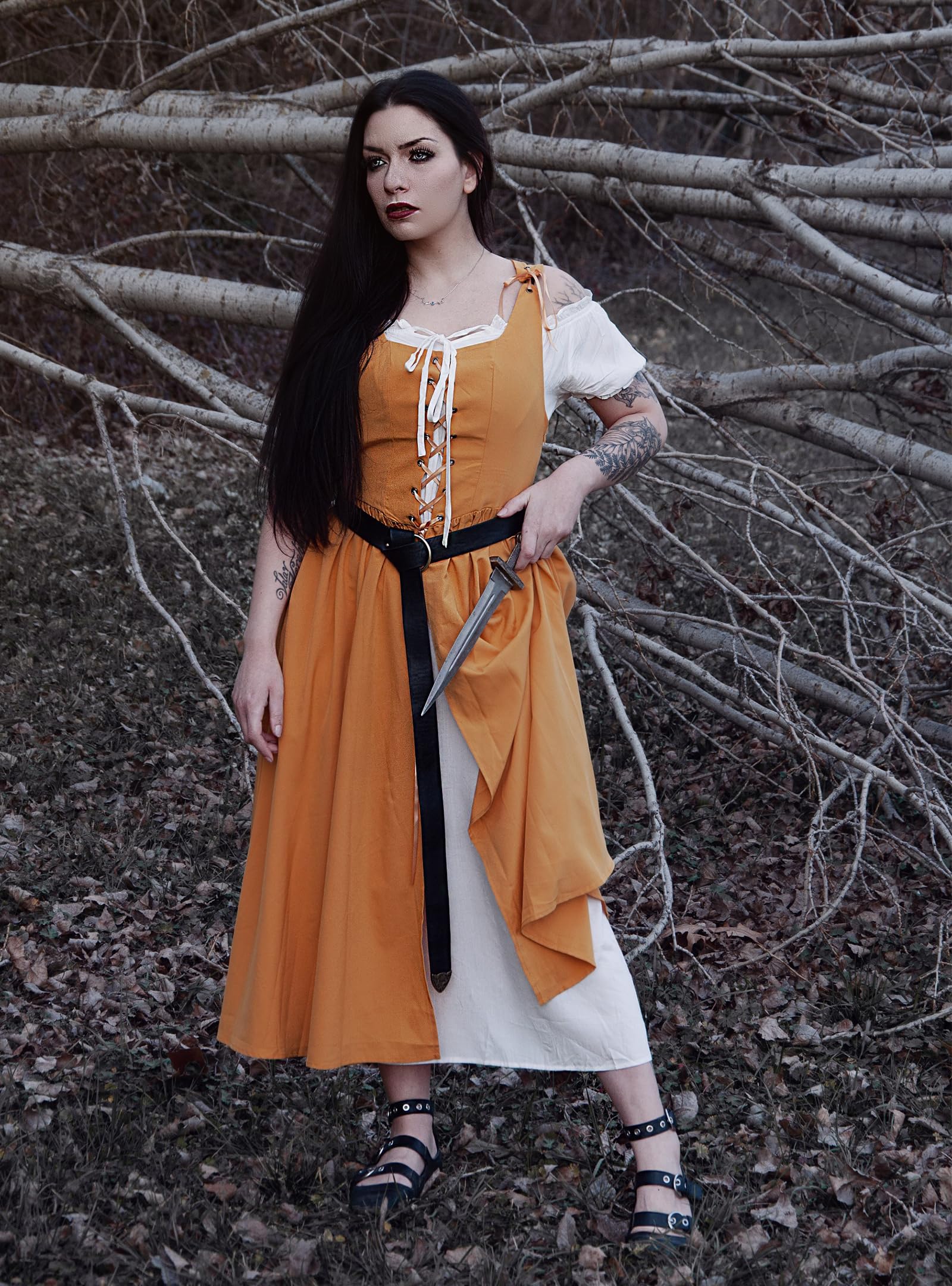 Scarlet Darkness Women's Renaissance Peasant Dress - Medieval Short Sleeve Maxi Costume for Cosplay, LARP, Renaissance Fairs & Historical Reenactments
