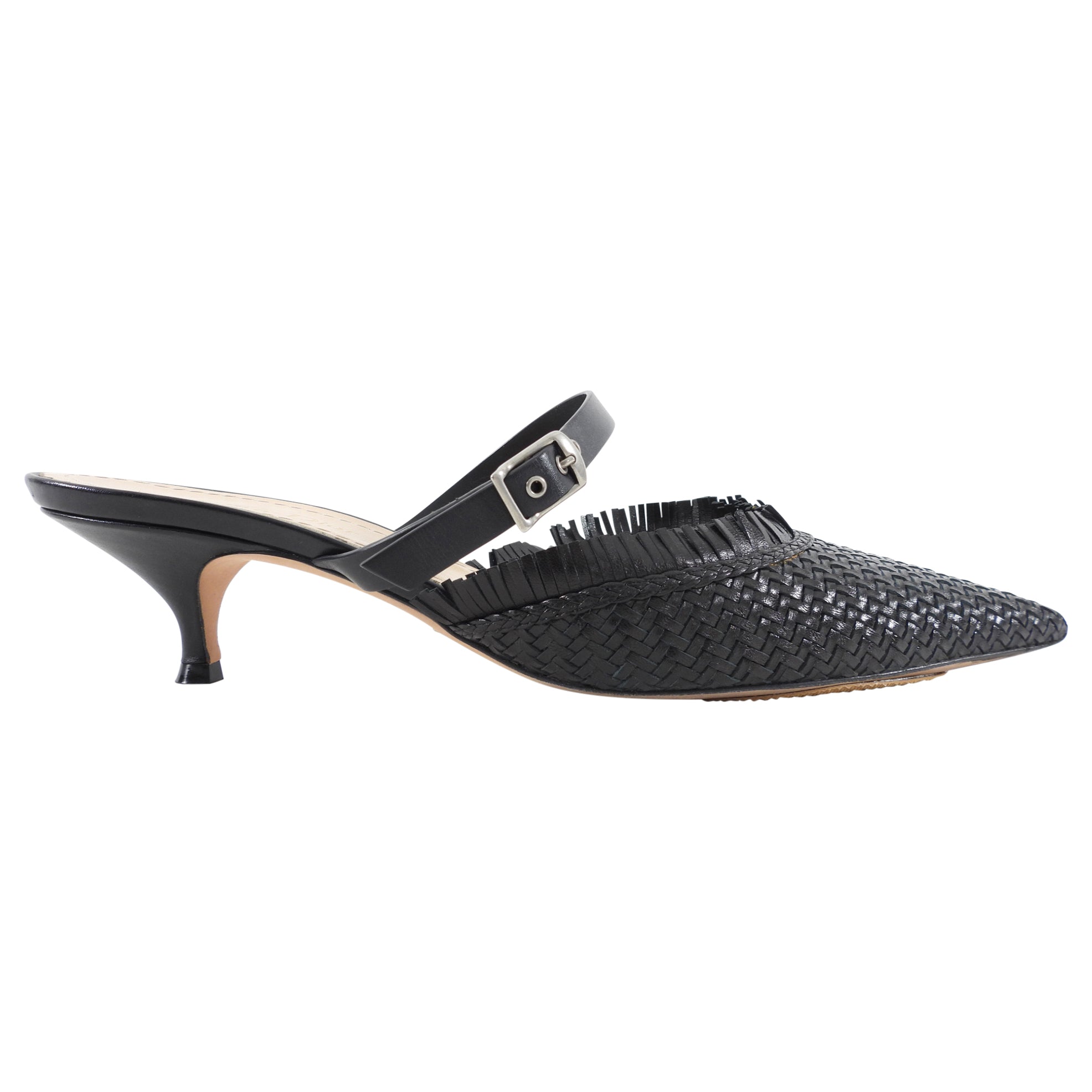 Christian Dior Black Leather Pointed Woven Mules Women's Luxury Slip-On Shoes Size 8.5 - Perfect for Evening Parties & Formal Occasions