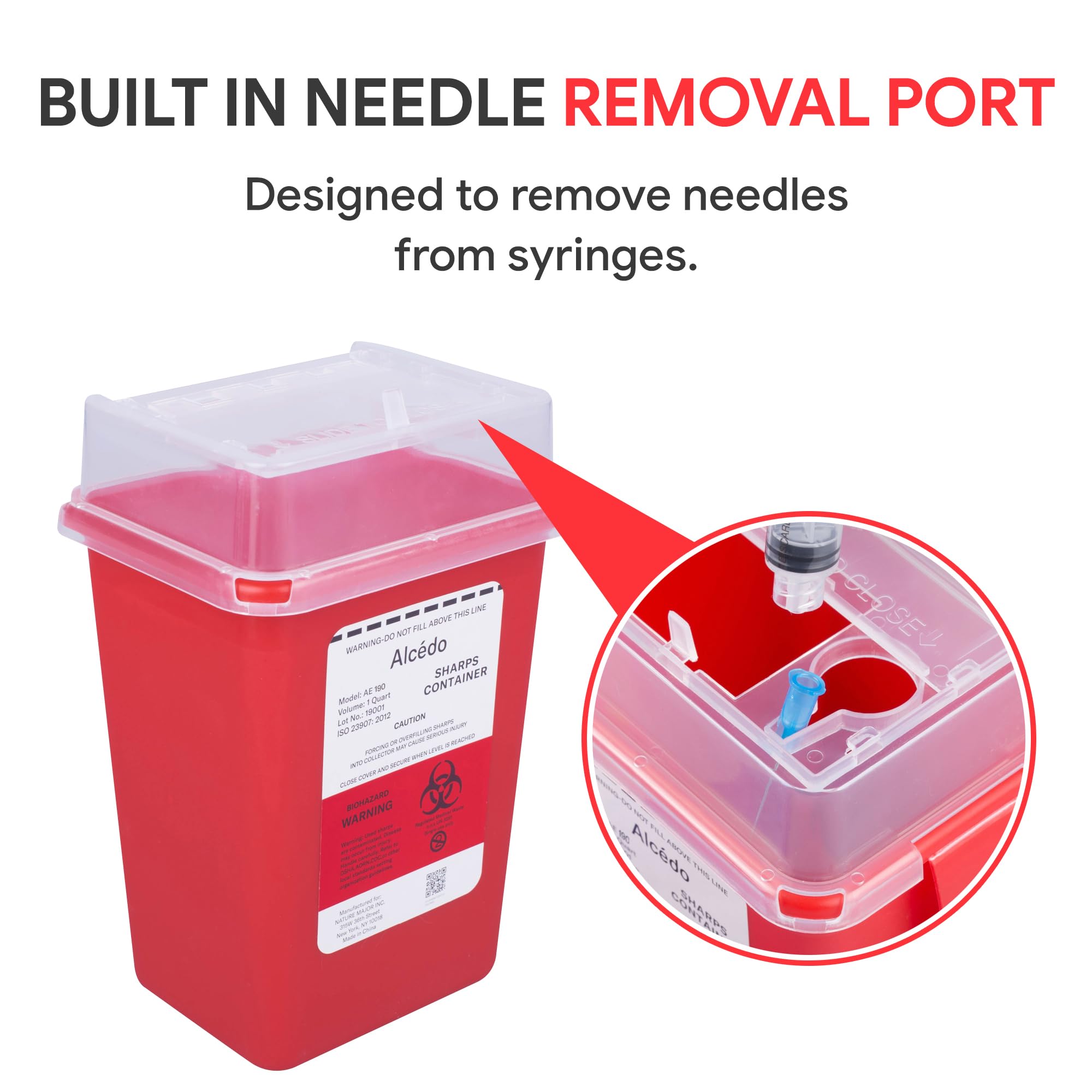 Alcedo 1 Quart Sharps Container for Home & Travel - Safe Biohazard Needle & Syringe Disposal - Small Portable Medical Waste Bin for Diabetics, Tattoo Artists & Healthcare Professionals - Ideal for Insulin Pens, Lancets & Syringes