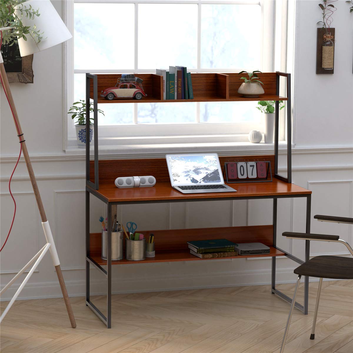 47 Inch Computer Desk with Bookshelf - Sturdy Home Office Desk for PC & Laptop, Space Saving Workstation for Small Spaces | Perfect for Remote Work & Study