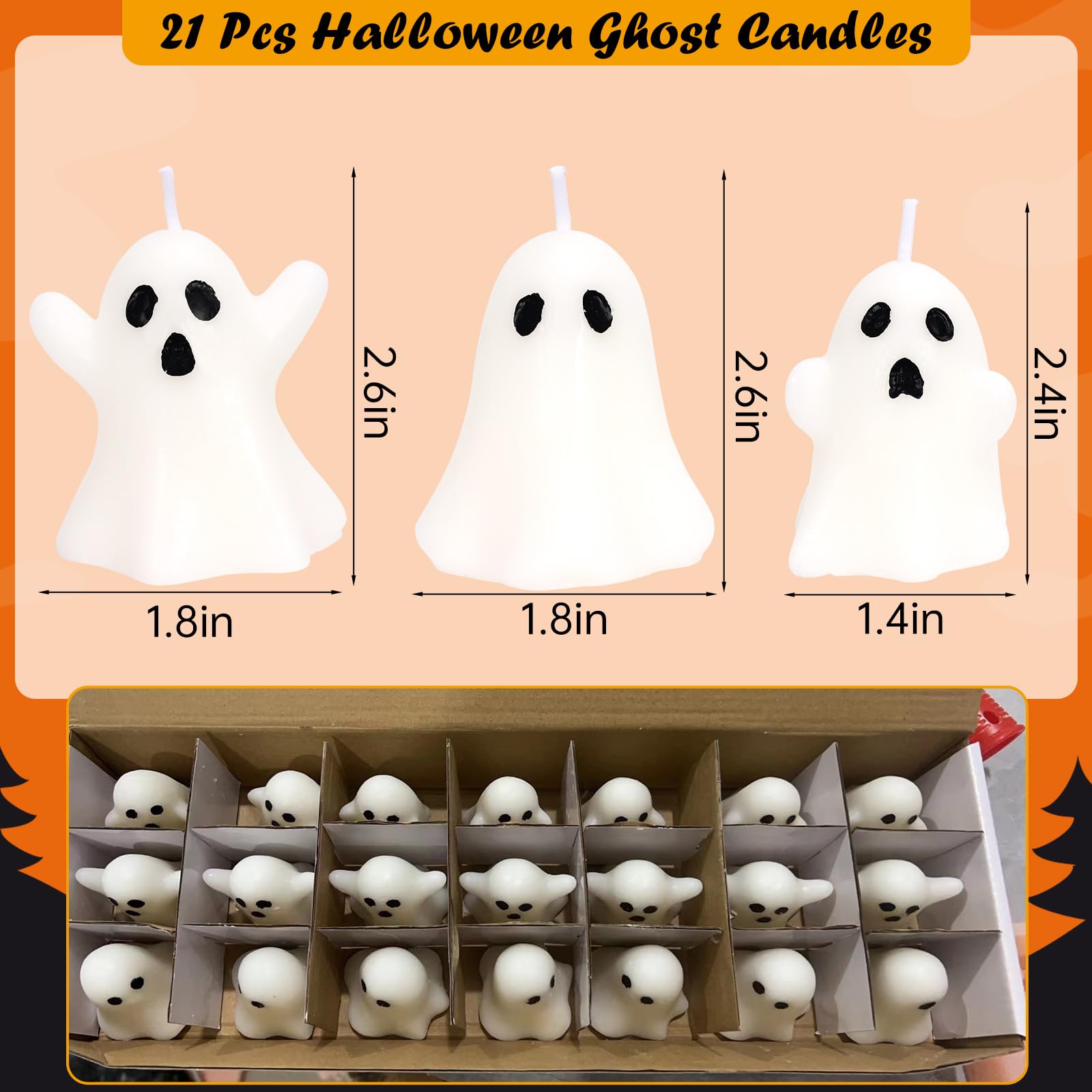 21 PCS Halloween Ghost Candles - Spooky White Floating Candles for Halloween Decorations, Dripless Wax Burning Candles - Perfect for Halloween Party Centerpieces, Haunted House Decor & Spooky Tablescapes