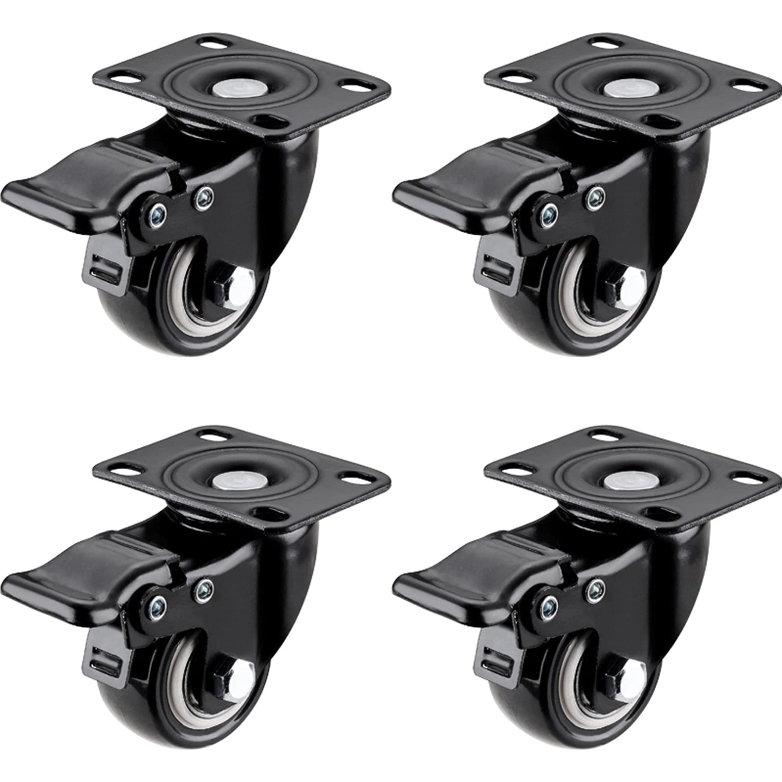 4 Pcs Heavy-Duty 360° Swivel Casters with Brakes - 50mm/2in Industrial Wheels with Double Bearings, 180kg Load Capacity - PVC Rubber Trolley Wheels for Furniture, Shopping Carts, Workbenches & Industrial Equipment