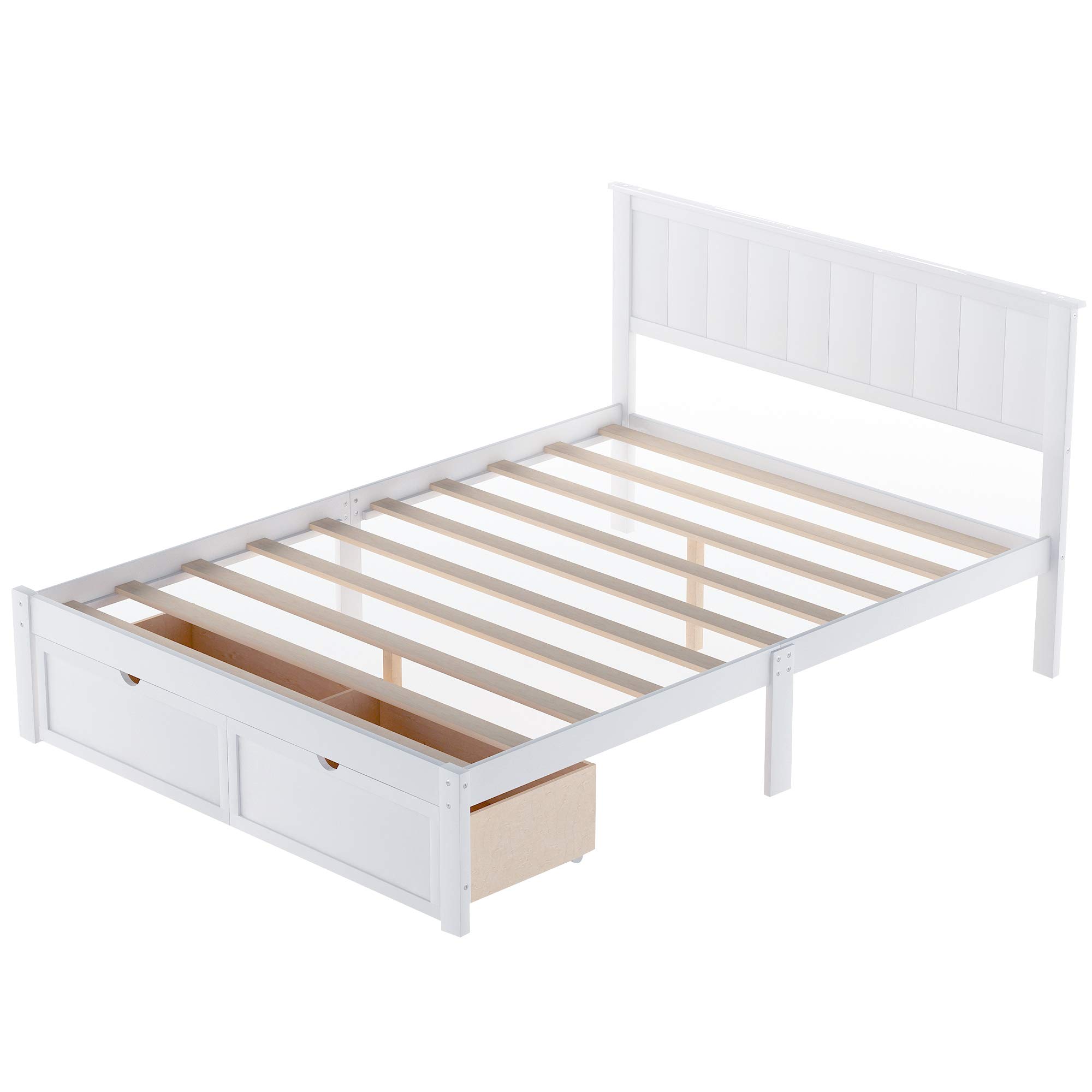 Modern Wood Platform Storage Bed with Headboard & Drawers - Bedroom, Apartment, Hotel Use