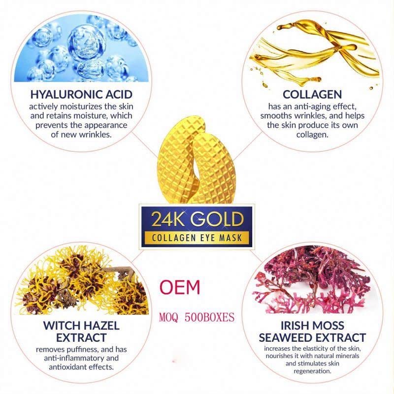 24K Gold Under Eye Collagen Patches - 15 Pairs with Hyaluronic Acid & Witch Hazel Extract - Dark Circle & Puffiness Relief for Women & Men - Hydrating Gel Eye Masks for Night Care & Travel Skincare