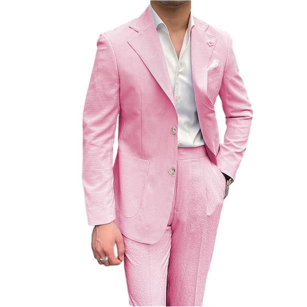 HZUOU Men's Slim Fit Striped Seersucker Suit 2-Piece Set | Wedding Tuxedo & Summer Beach Outfit | Breathable Lightweight Formal & Casual Wear for Weddings, Parties, Vacations