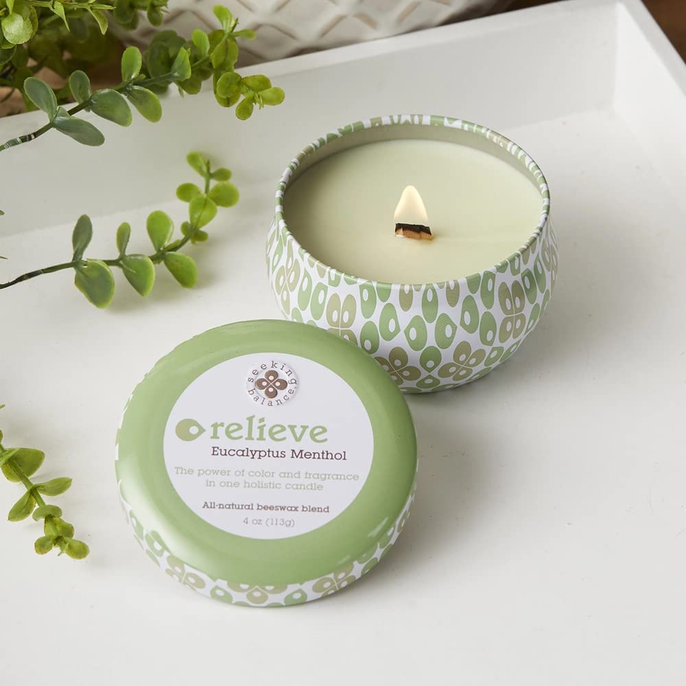 Root Candles 9946269 Seeking Balance Spa Traveler Candle - 4oz Eucalyptus Menthol Scented Candle for Stress Relief & Relaxation | Perfect for Home Spa, Yoga, Meditation & Travel