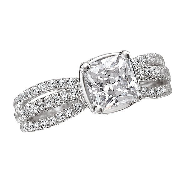 14KT 3/8 CTW Diamond 3 Row Cathedral Engagement Ring Setting for 1 CT Princess/Cushion Cut - Perfect for Wedding Bands & Bridal Jewelry