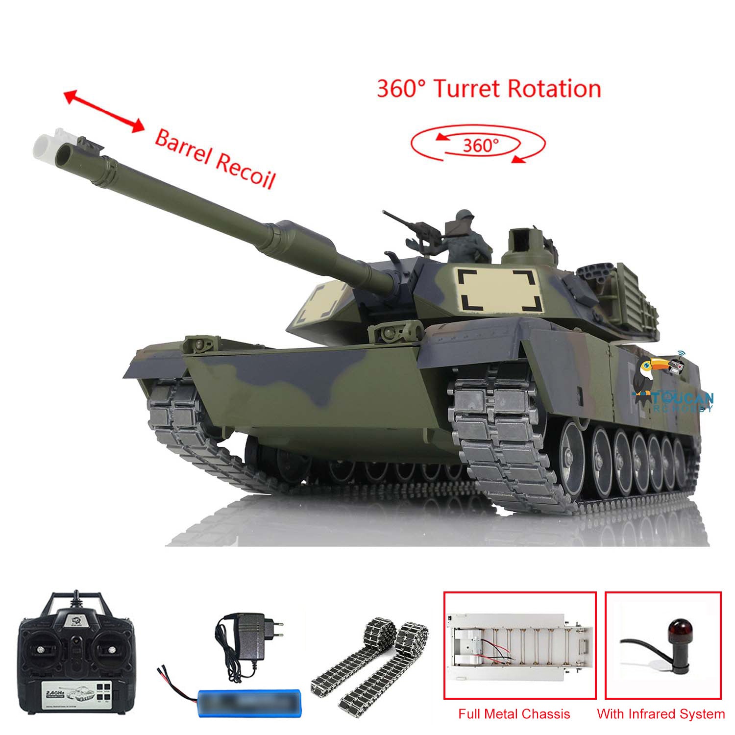 HengLong 1/16 Scale M1A3 Abrams RC Tank - Factory Original Refitted Painted Ready-to-Run (RTR) with Metal Chassis & Plastic Upper Hull - Hobby Model 3918 | Perfect for Military Enthusiasts, Collectors & RC Tank Battles
