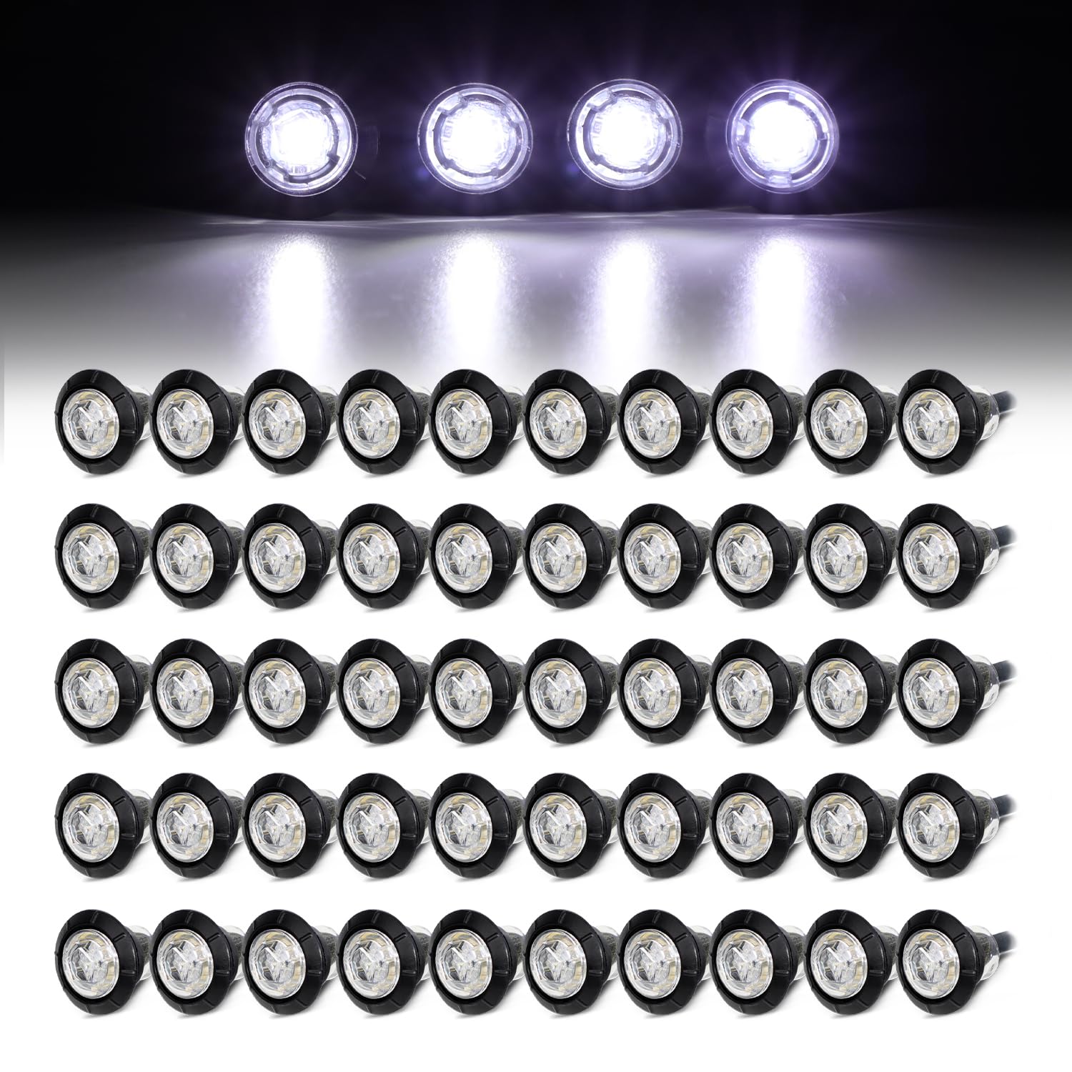 50 Pcs 2nd Generation 3/4 Inch White LED Clearance Lights - Waterproof Bullet Marker Lights for Trucks, Boats, SUVs, ATVs, Bikes & Trailers - Perfect for Marine, Off-Road & RV Lighting Safety