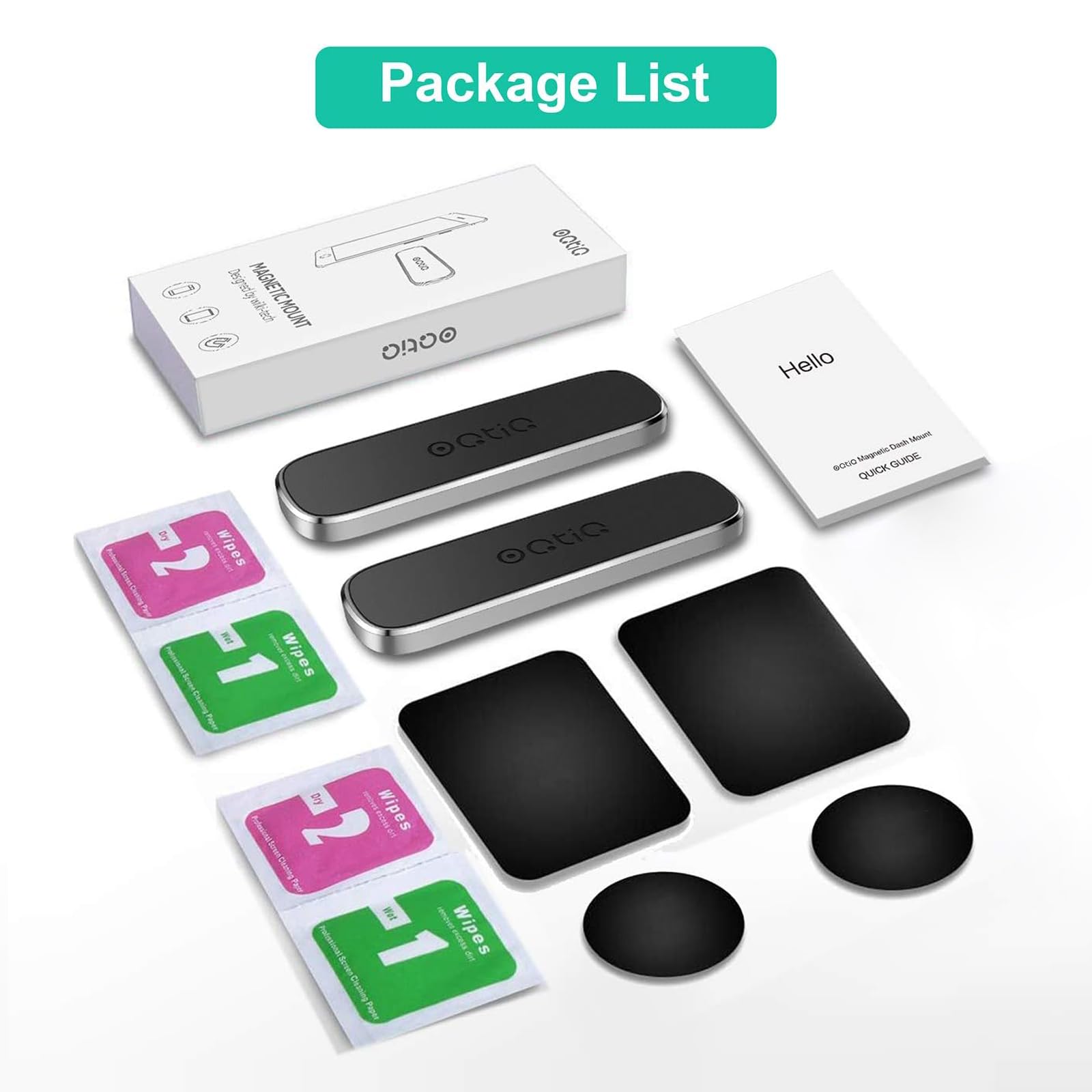 OQTIQ 2 Pack Magnetic Car Phone Holder - Universal Phone Mount for iPhone, Samsung, LG & Mini Tablets - Strong Sticky Dashboard & Air Vent Mount - Perfect for Driving, GPS Navigation & Hands-Free Calls