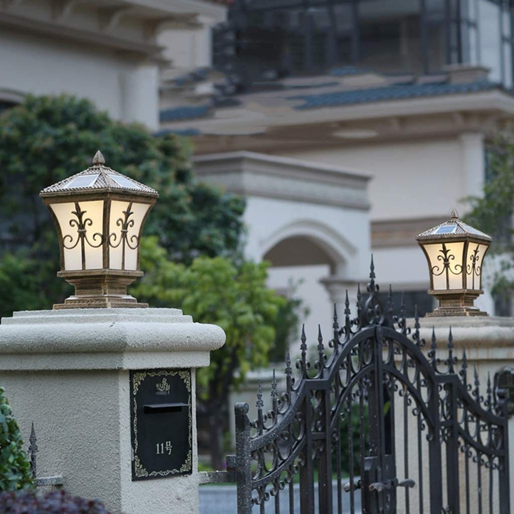 Solar Powered Outdoor Column Lights - Waterproof Garden Post Lanterns for Villa, Home & Doorway (Bronze/Black) - Perfect for Pathway, Driveway & Landscape Lighting