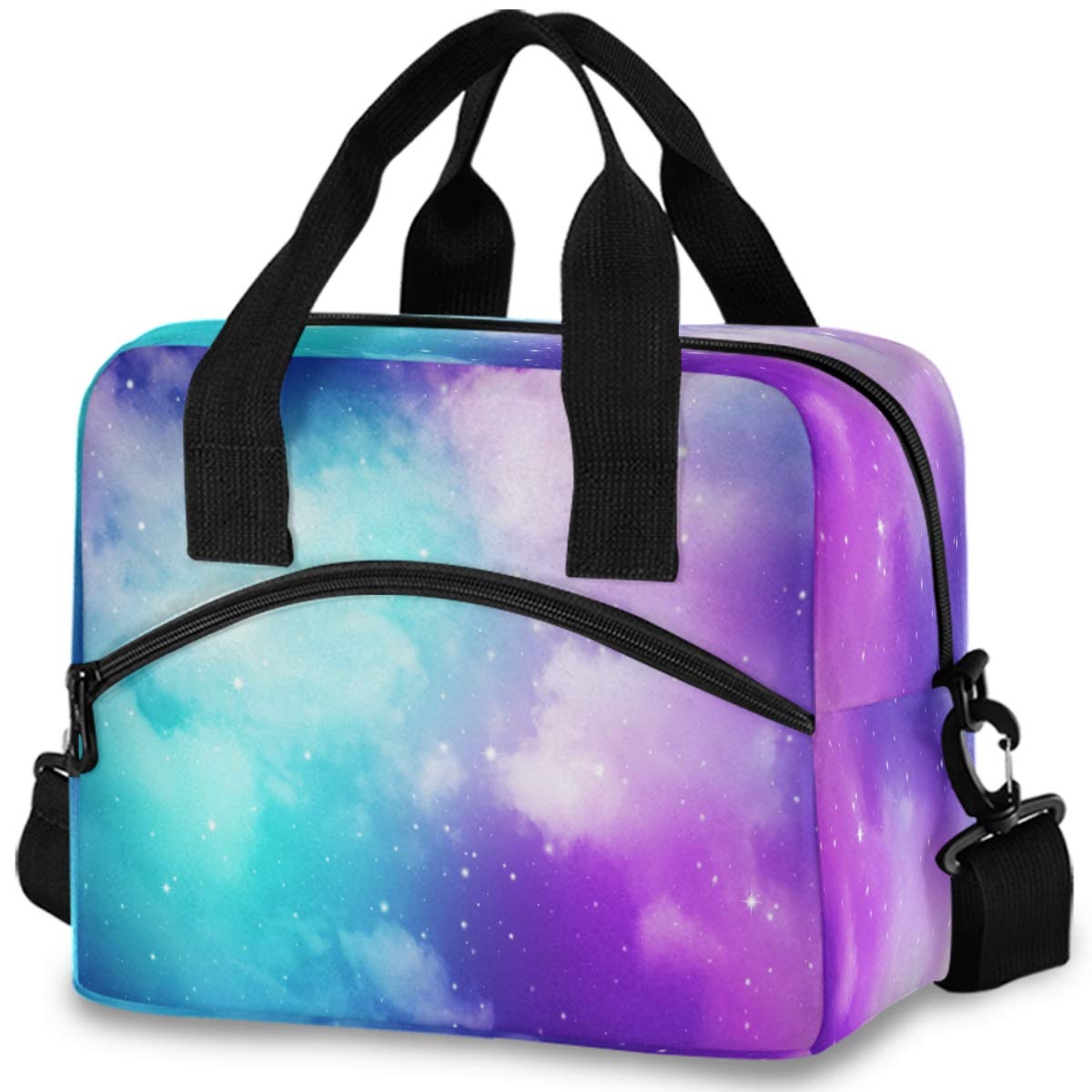 Oarencol Insulated Lunch Tote Bag - Space Nebula Galaxy Design in Pink & Blue, Reusable Cooler Lunch Box with Adjustable Shoulder Strap for Women & Men - Perfect for Work, School, Picnics, Beach Trips & Outdoor Activities