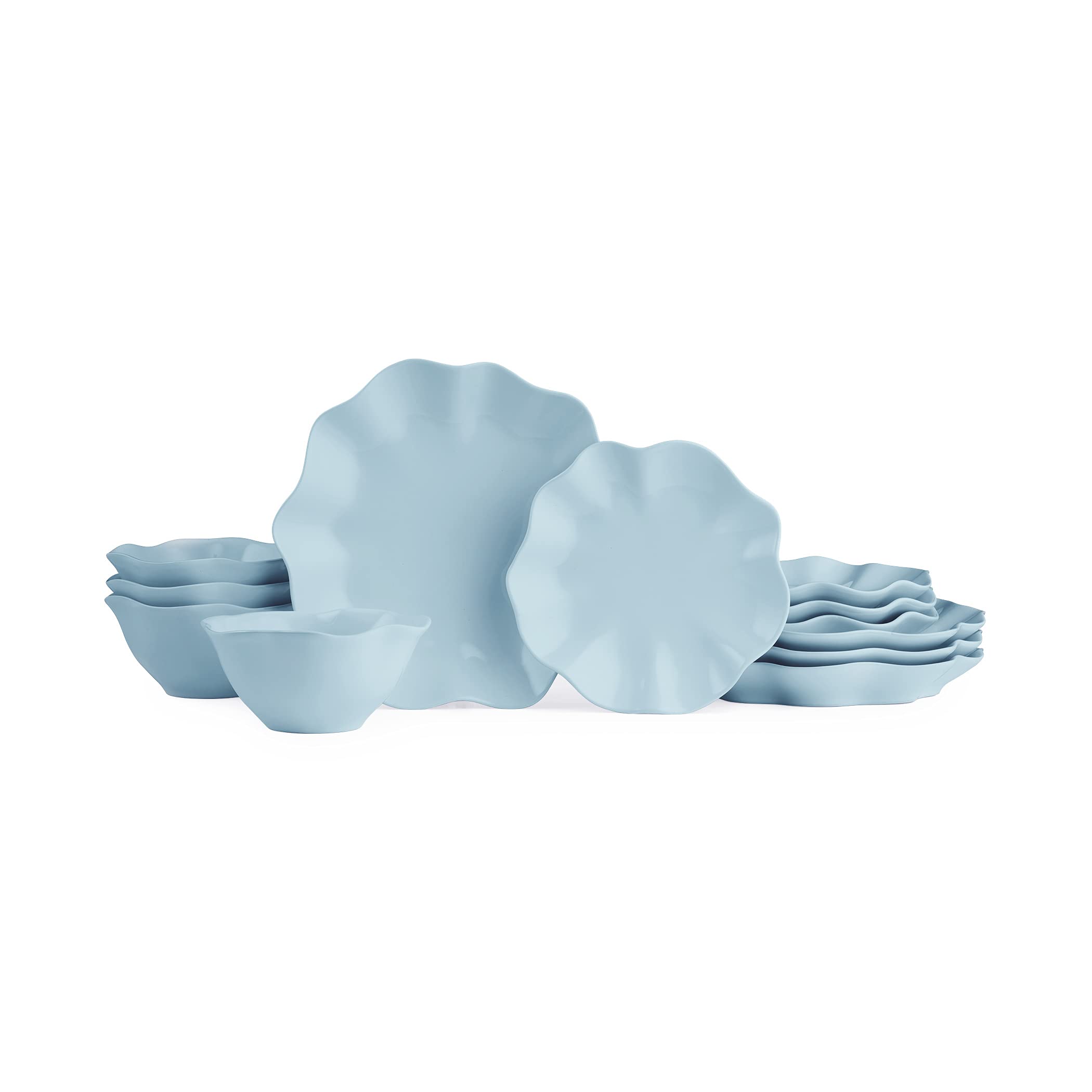Portmeirion Sophie Conran Floret 12-Piece Stoneware Dinnerware Set - Service for 4, Robins Egg Blue - Elegant Table Setting for Family Dinners & Entertaining Guests