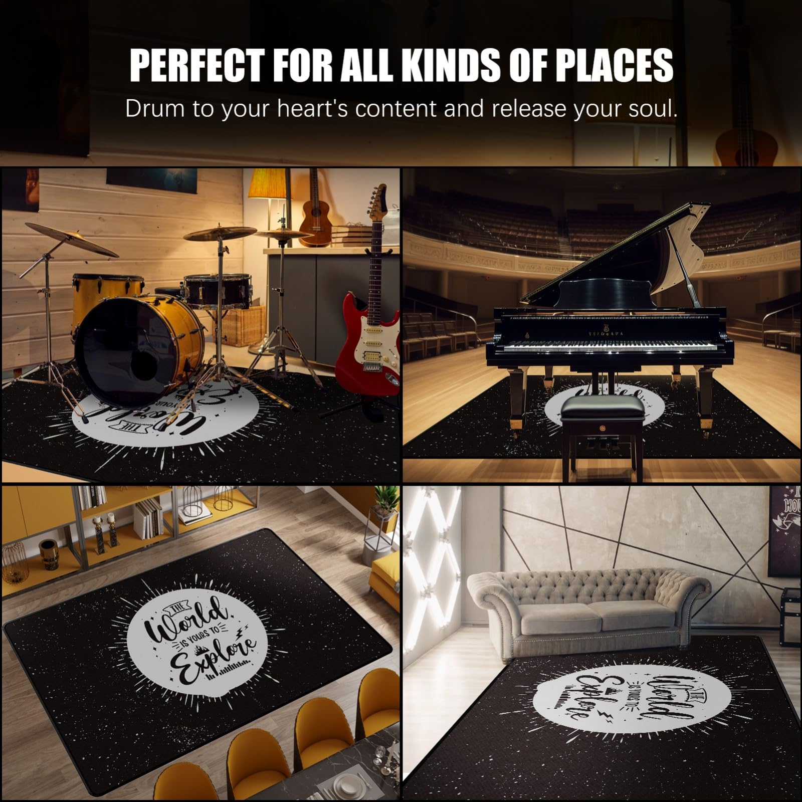 6Ft x 9Ft Non-Slip Drum Rug with Soundproof Padding - Perfect for Jazz & Electric Drum Sets - Ideal Drum Accessory Gift for Drummers - Great for Home Studios, Live Performances & Practice Sessions
