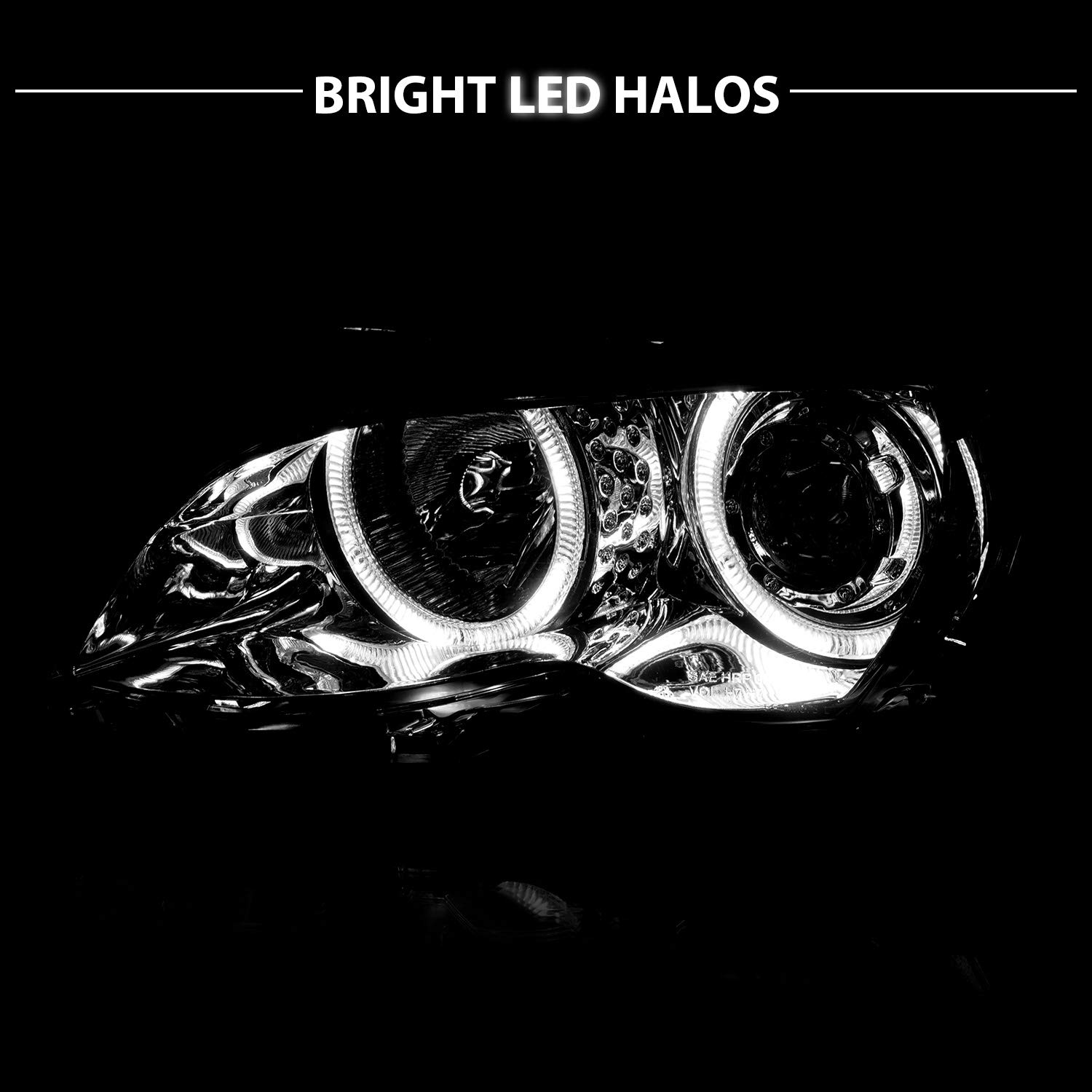AmeriLite BMW E46 Halo Projector Headlights - Chrome Pair for 02-05 Models - Upgrade Your Ride