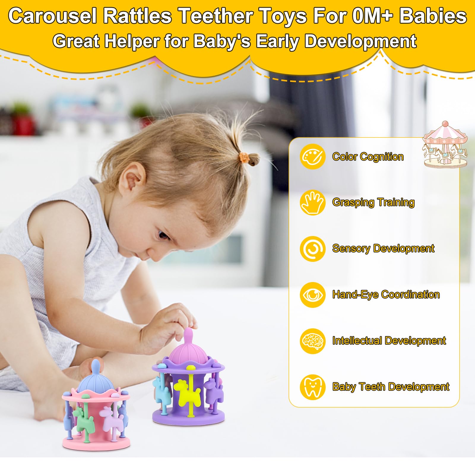 DDMY Silicone Baby Teether Toy - Safe for 0-12 Months, Perfect Gift for Girls & Boys - Great for Teething Relief & Playtime