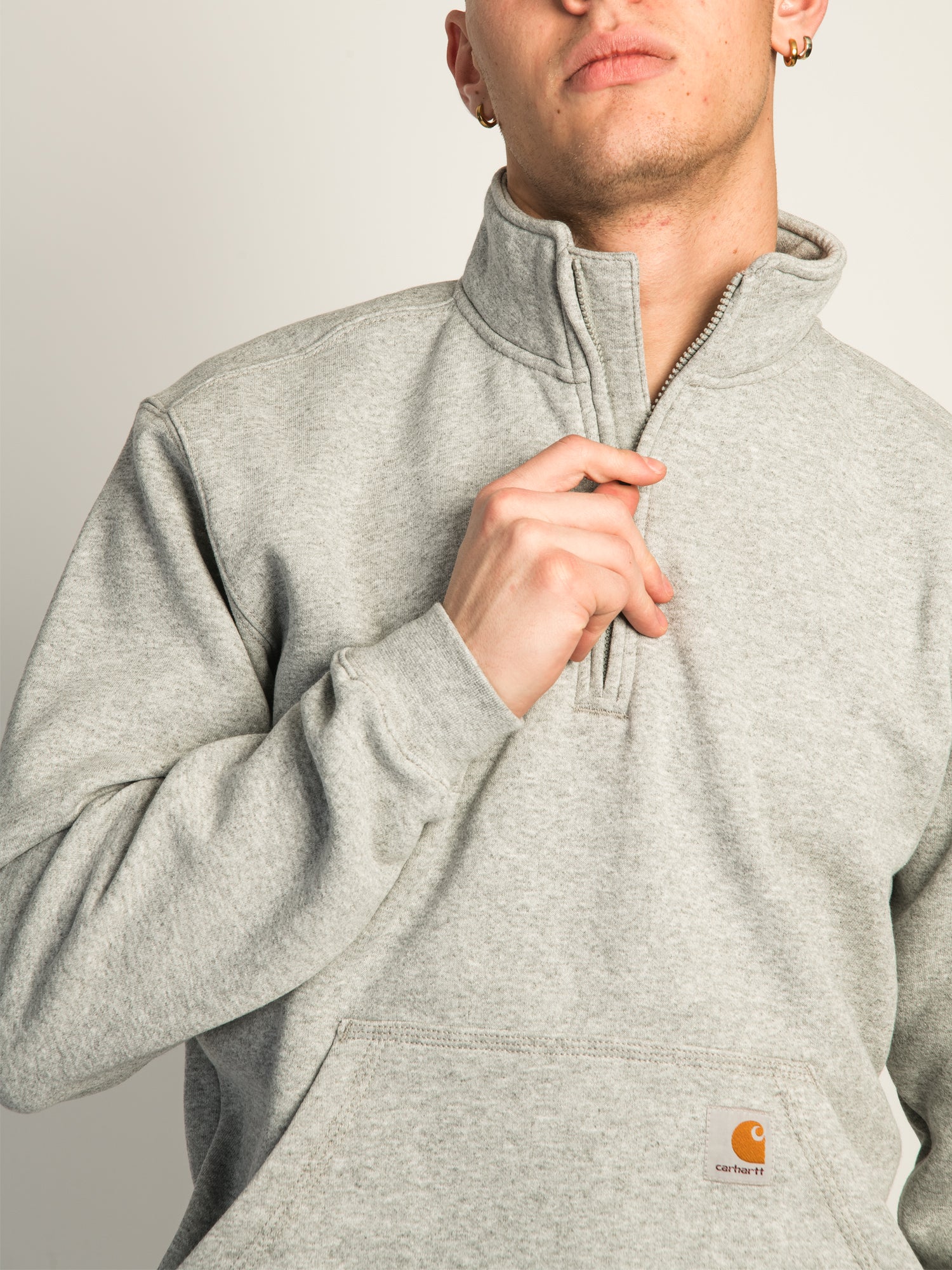 Carhartt Loose Fit Midweight Quarter Zip Mock Neck Sweatshirt - Heather Grey - Comfortable Workwear for Men - Perfect for Outdoor Activities and Casual Wear