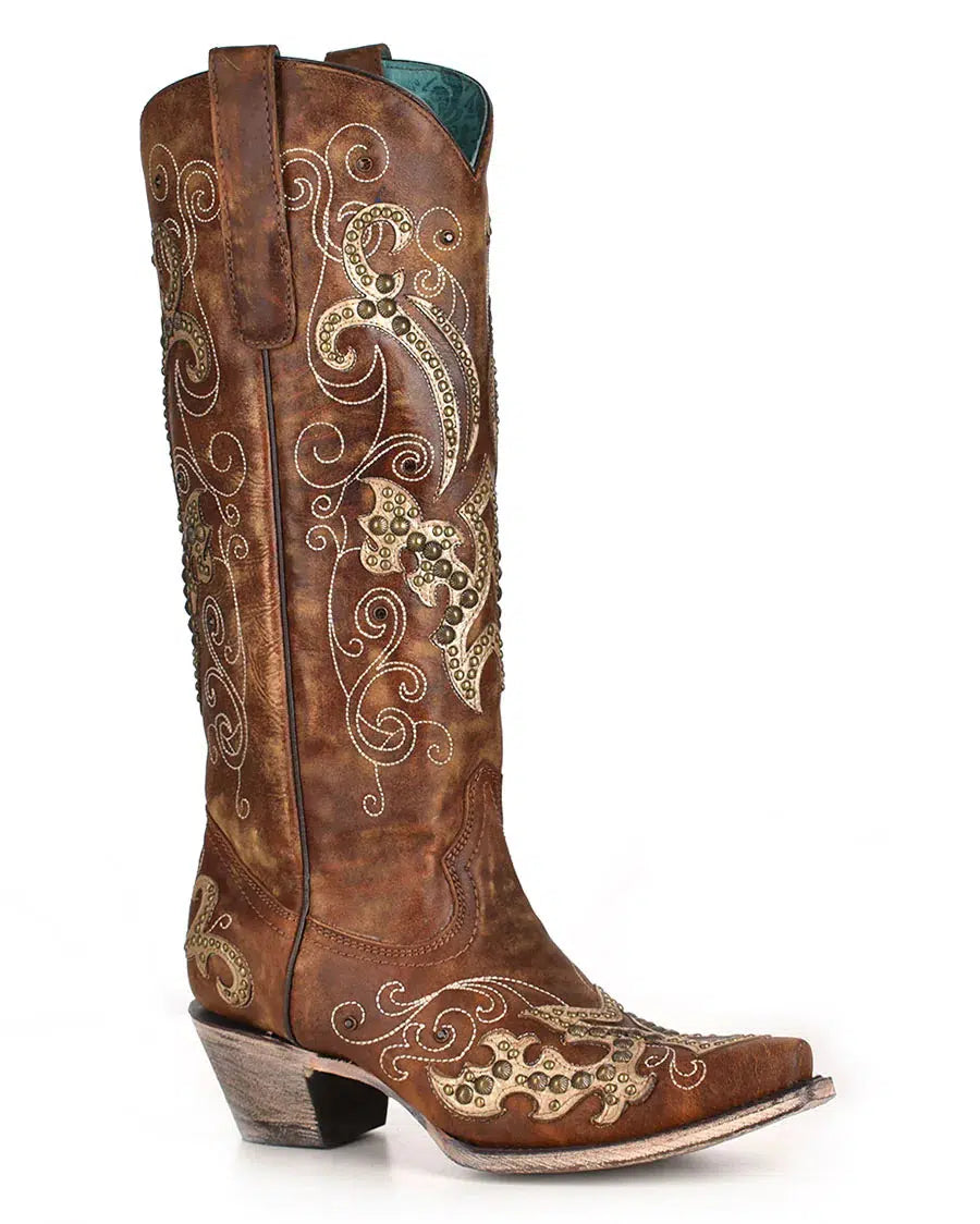 A3638 Women's Corral Brown Western Cowgirl Leather Tall Boots - Perfect for Rodeo, Country Dancing & Cowgirl Fashion