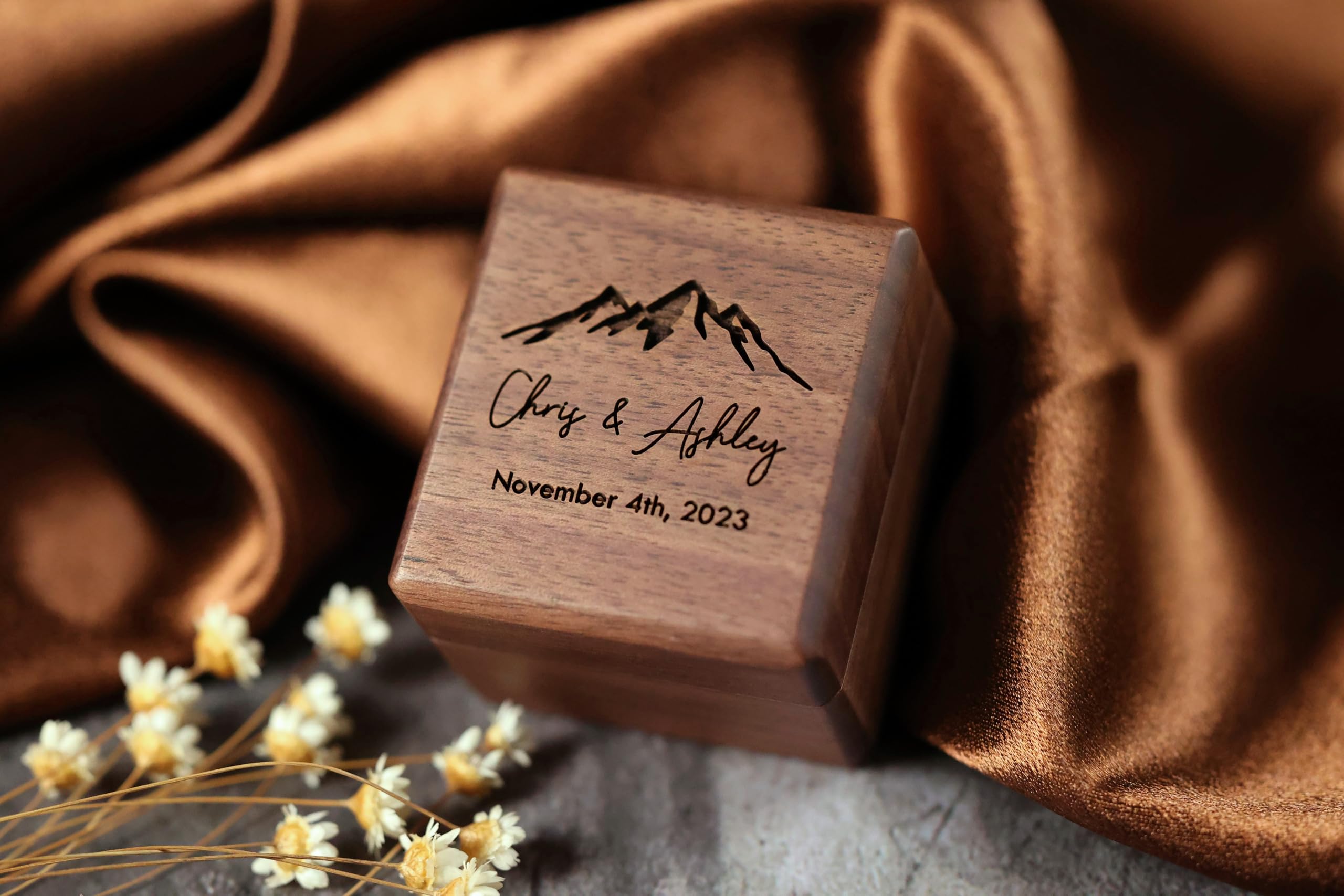 Custom Engraved Wooden Ring Box for 3 Rings - Personalized Wedding Ring Holder for Engagement & Ceremony - Handcrafted by NorthStar Engraving - Perfect for Proposals, Vow Renewals & Anniversary Gifts