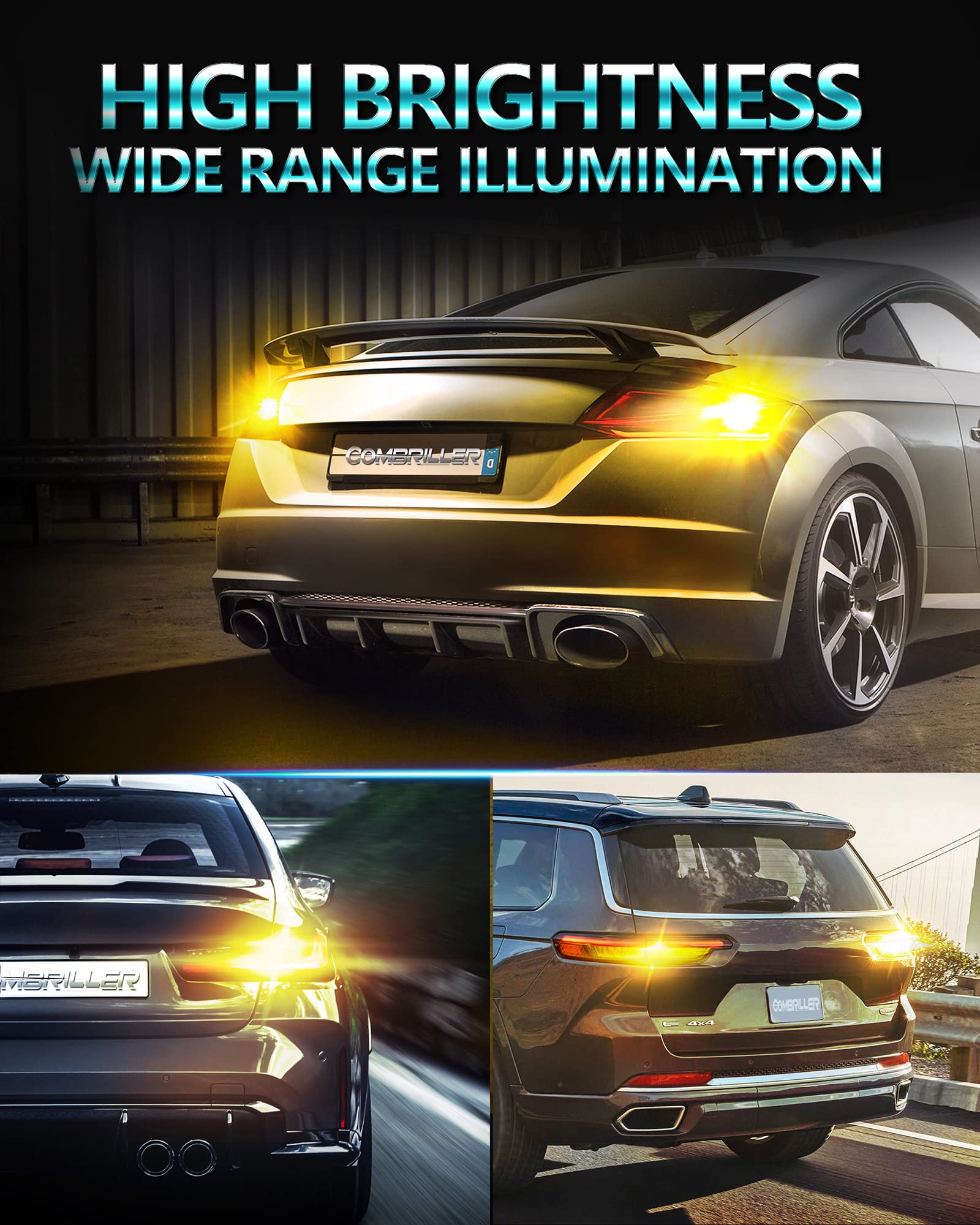 Combriller 3157 LED Bulb Amber Yellow - 3056 3156 3057 4157 LED Replacement Bulbs for Turn Signal, Brake & Tail Lights - Car, RV, Truck Blinker Bulbs (2-Pack) - Perfect for Night Driving & Enhanced Visibility