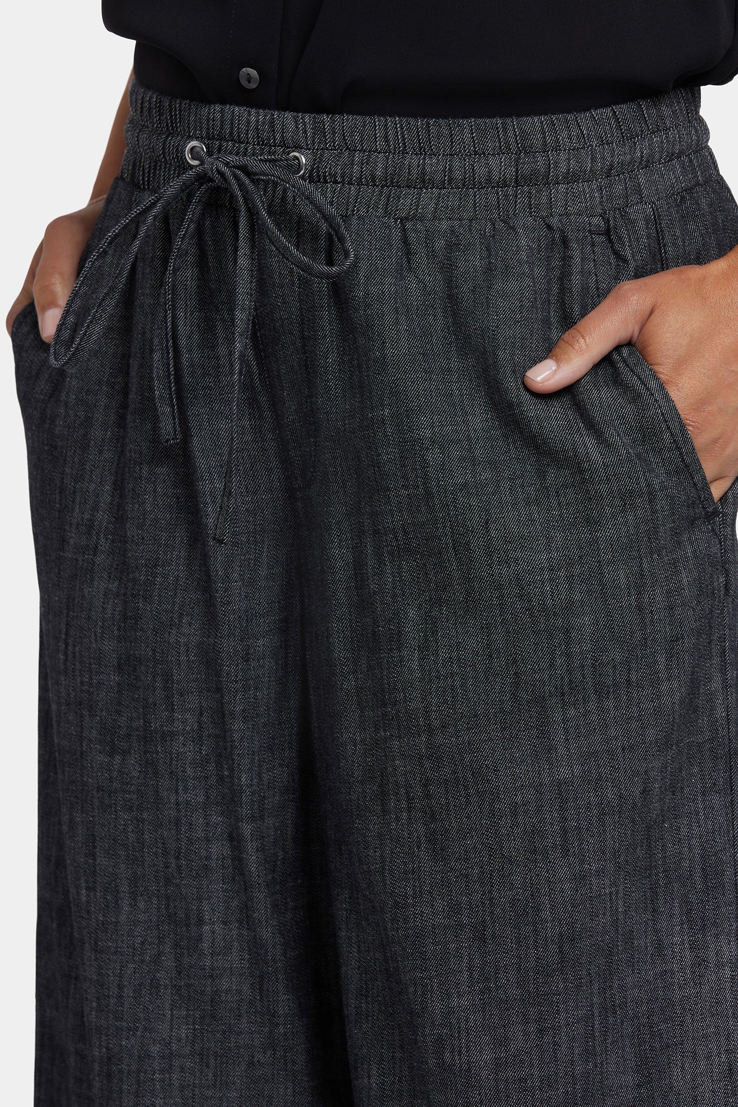 Jayne Pull On Wide Leg Ankle Pants for Petite Women - Black Rinse | Comfortable Stretch Work Pants for Office & Casual Wear