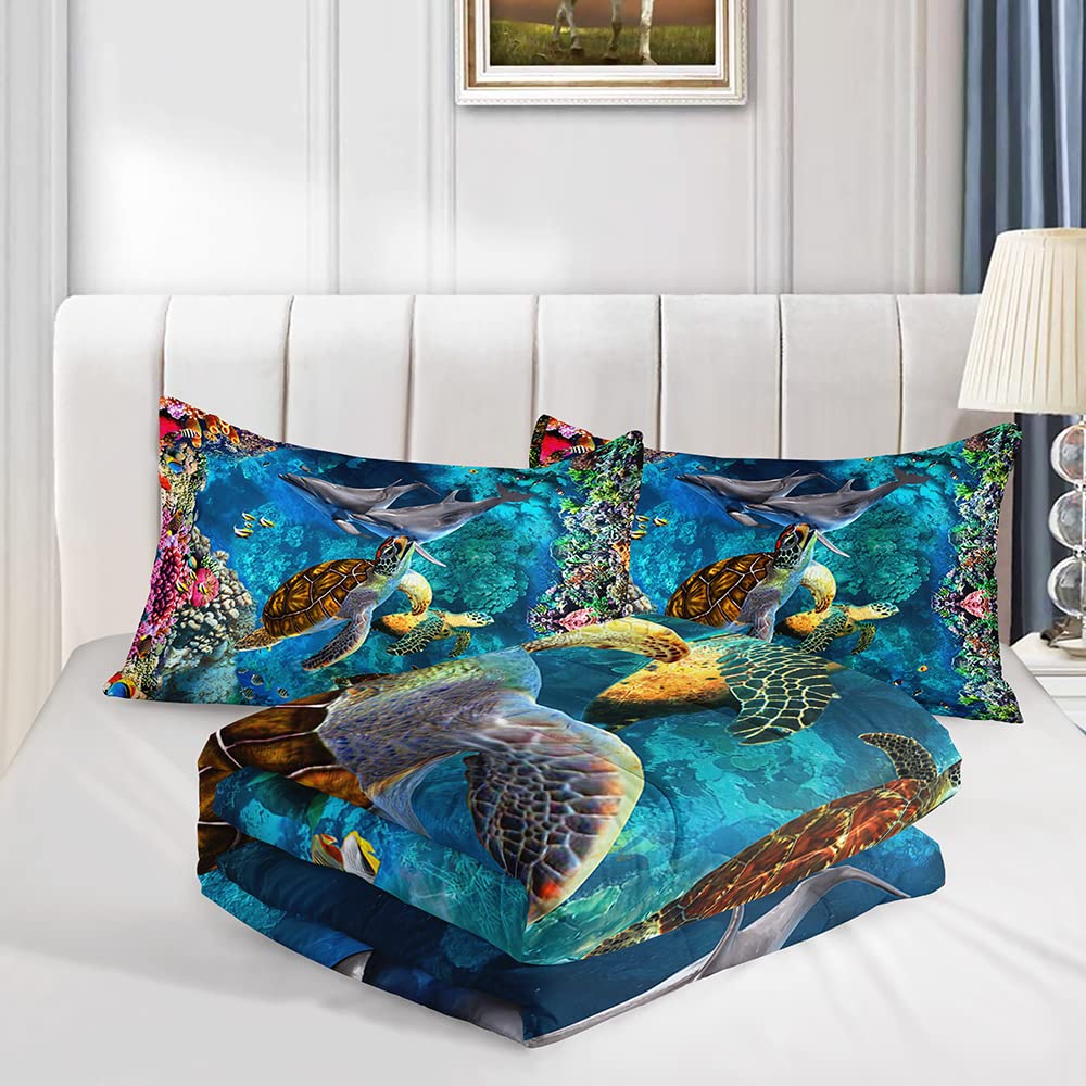 CVHOUSE Sea Turtle Comforter Set - Ocean Themed Queen Size Bedding for Kids & Teens | Soft Duvet Cover & Quilt Set with Turtle Design | Perfect for Beach Themed Bedrooms & Coastal Decor
