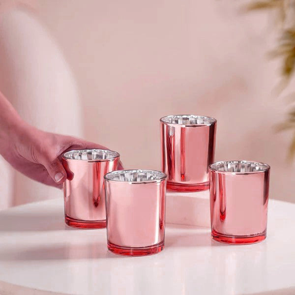 10 Pack Rose Gold Pink Glass Votive Tealight Candle Holders - Elegant Wedding, Bridal Shower, Baby Shower & Valentine's Day Decorations - Perfect for Romantic Dinner, Party Centerpieces and Home Decor