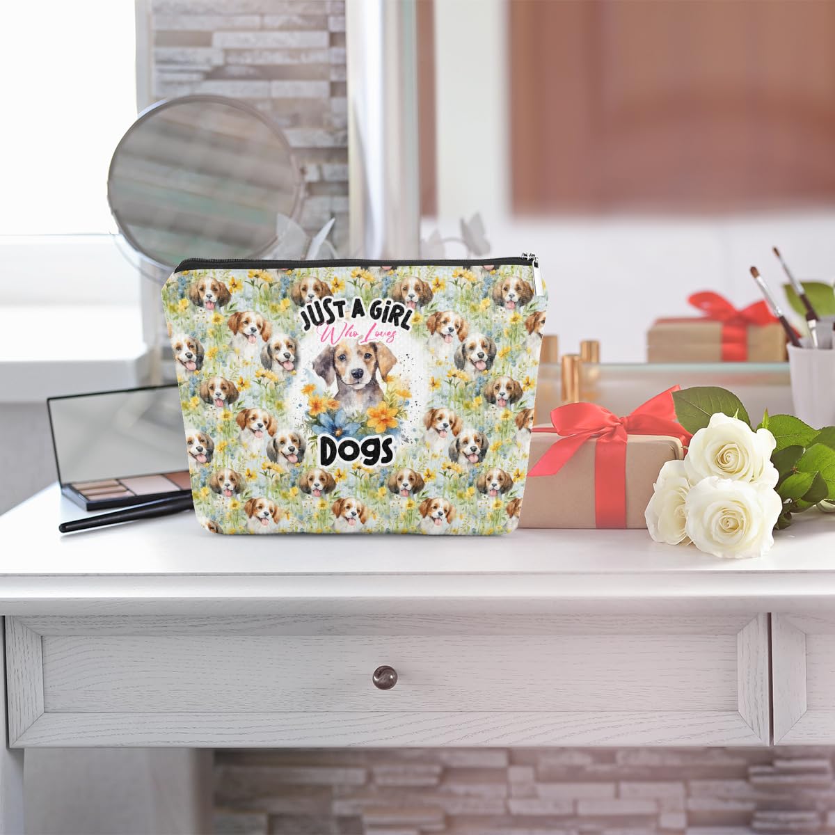 Funny Dog Themed Makeup Bag - Floral Cosmetic Travel Organizer for Dog Lovers, Women & Girls | Perfect Gift for Dog Owners, Moms, Friends, Nieces & Daughters | Great for Travel, Graduation & Birthday Presents