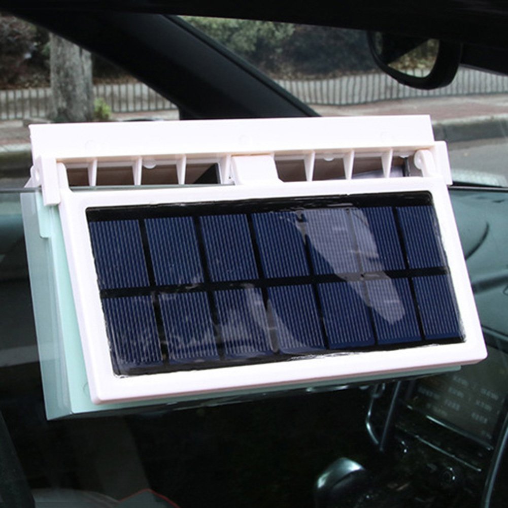 Solar Powered Car Window Fan - Universal Front/Rear Window Ventilation Cooler with Exhaust Radiator - Eliminates Odors & Keeps Car Cool (White) - Perfect for Hot Days, Road Trips & Parking in the Sun