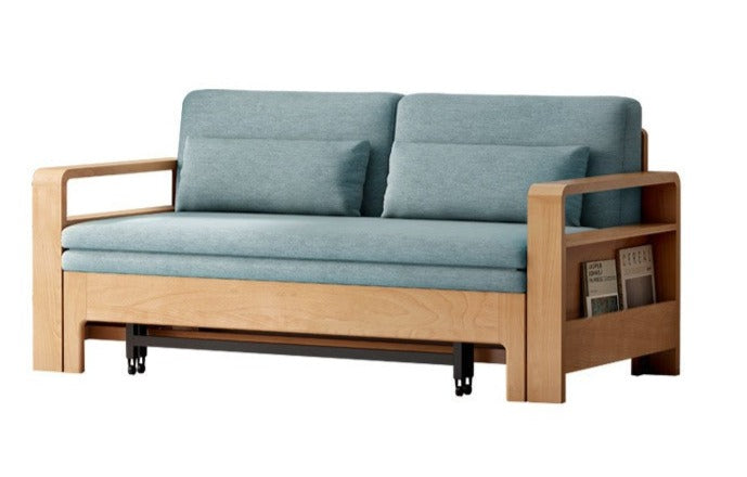 Solid Wood Sleeper Sofa - Beech & Oak Multi-Functional Convertible Sofa Bed for Living Room, Guest Room & Small Spaces