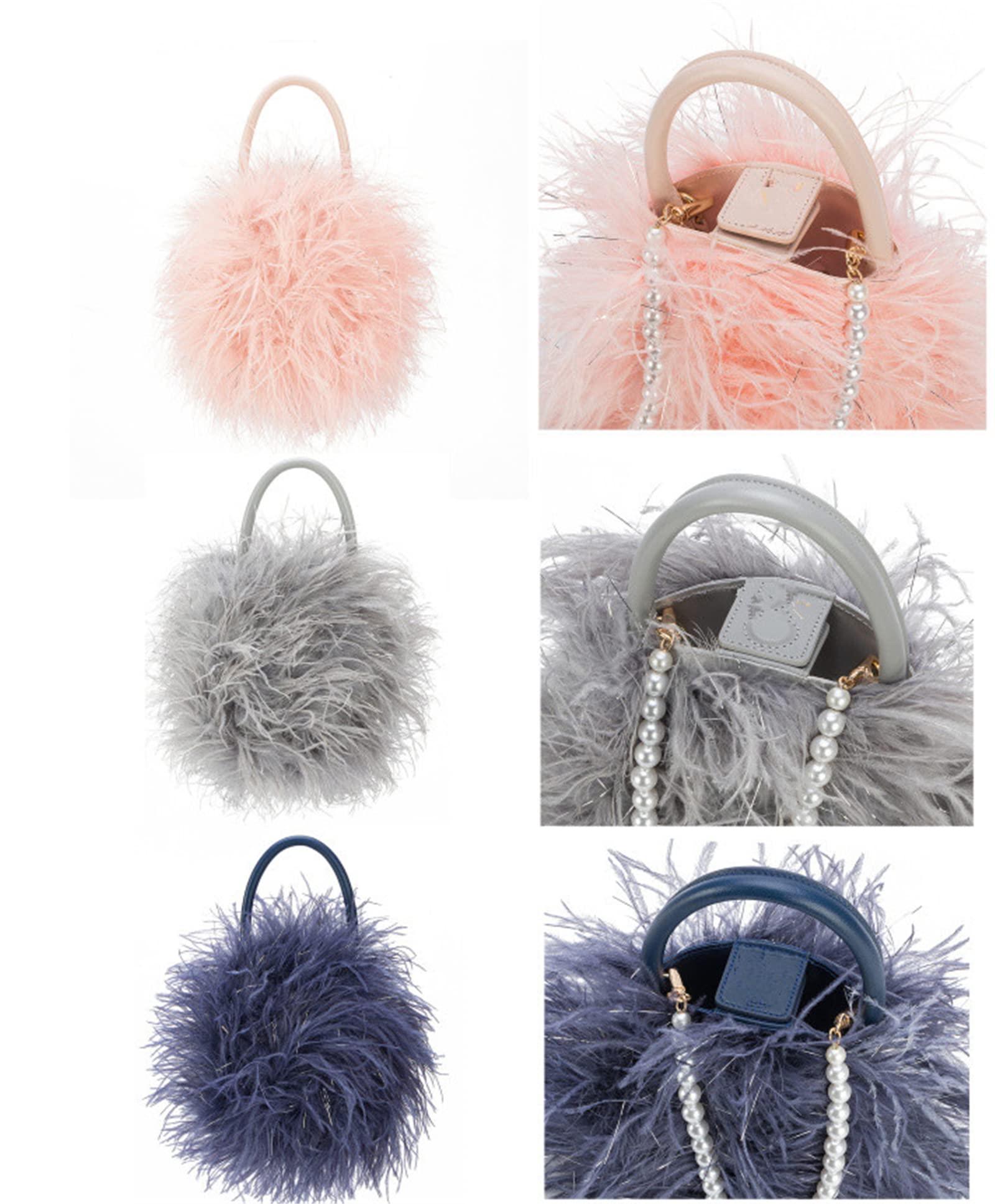 Luxury Women's Real Ostrich Feather Evening Clutch Purse - Elegant Party Handbag, Winter Wool Wallet Tote for Special Occasions (Pink) | Perfect for Weddings, Galas & Holiday Events