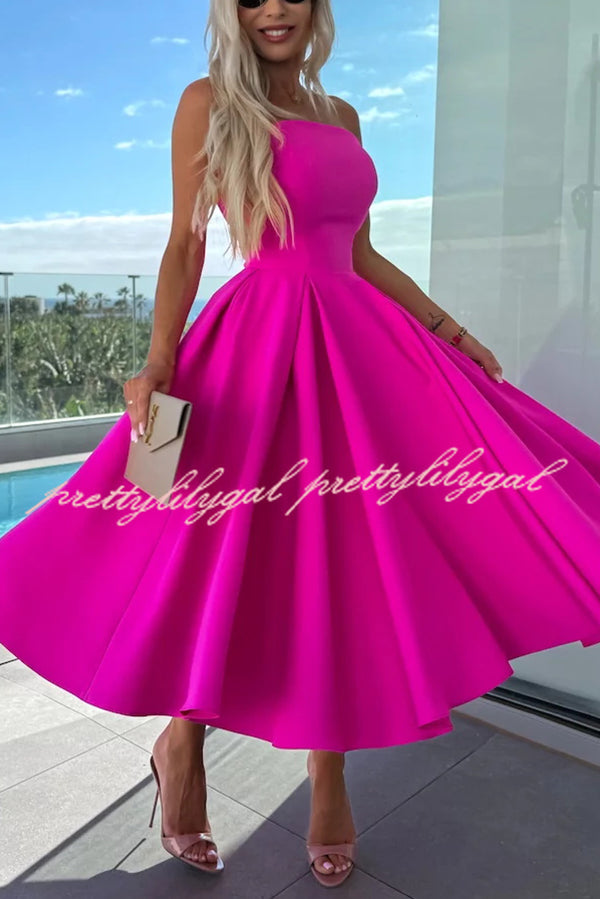 Elegant Solid Color Off Shoulder Pocket Midi Dress for Women - Summer Casual, Beach Vacation, Date Night Outfit