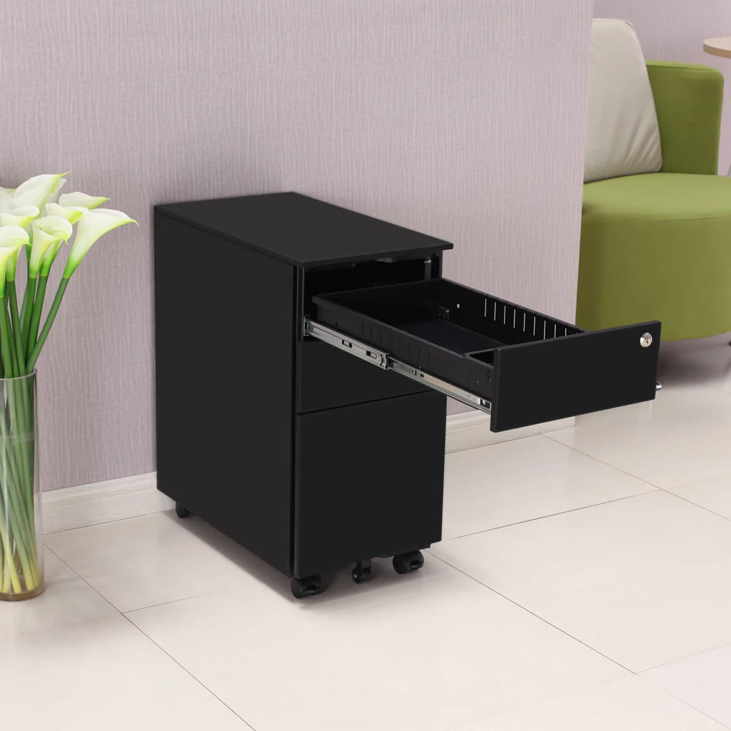 Mobel Milano 300 Slimline 2 Drawer Mobile File Storage Cabinet - Compact Office Organizer for Home & Workspace - Perfect for Documents, Files & Office Supplies Storage
