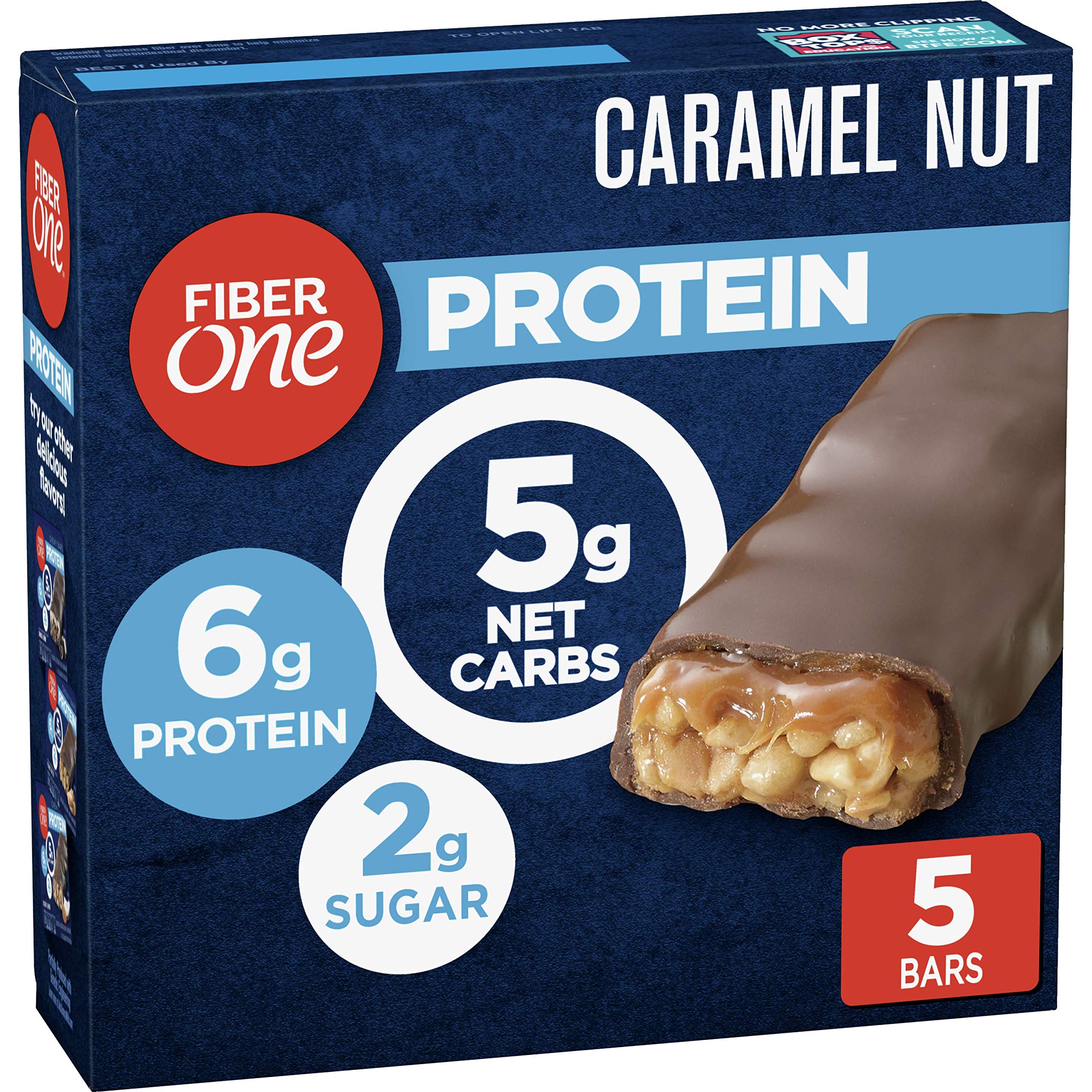 Fiber One Chewy Protein Bars, Caramel Nut Flavor - High Protein Snack Bars (1.17 oz, 5 Count) - Perfect for Workout Recovery, Office Snacks & Healthy On-the-Go Nutrition