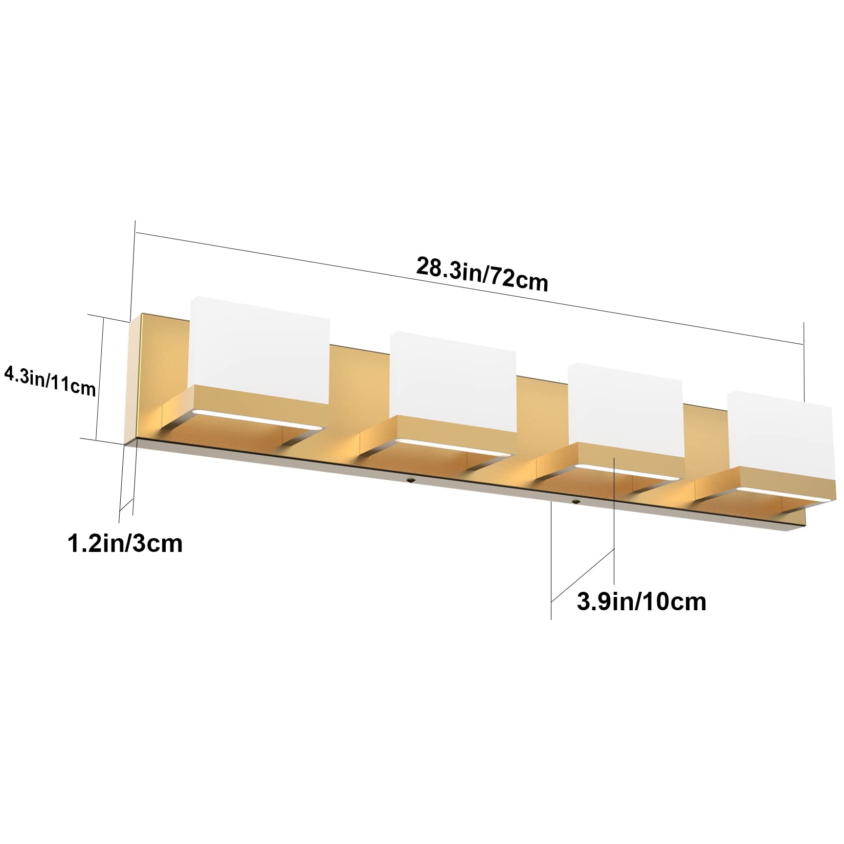 Tipace Modern LED Bathroom Vanity Lights - 4-Light Gold Wall Fixture with Up & Down Lighting, 6000K Daylight White - Perfect for Bathroom Makeup Mirror & Dressing Area Illumination