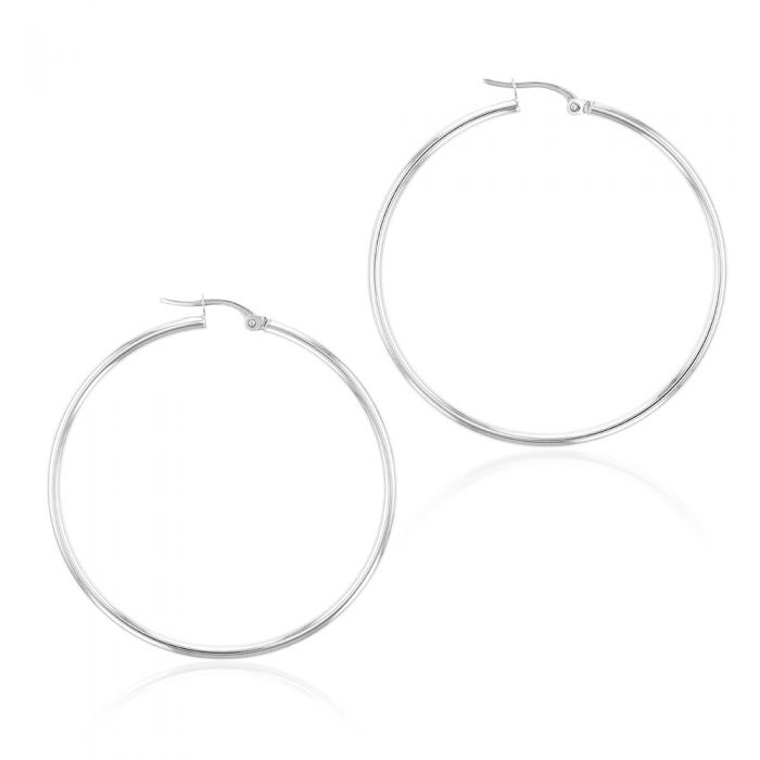 9ct White Gold Plain 40mm Hoop Earrings for Women - Classic Everyday Wear, Gift for Her, Wedding & Party Jewelry