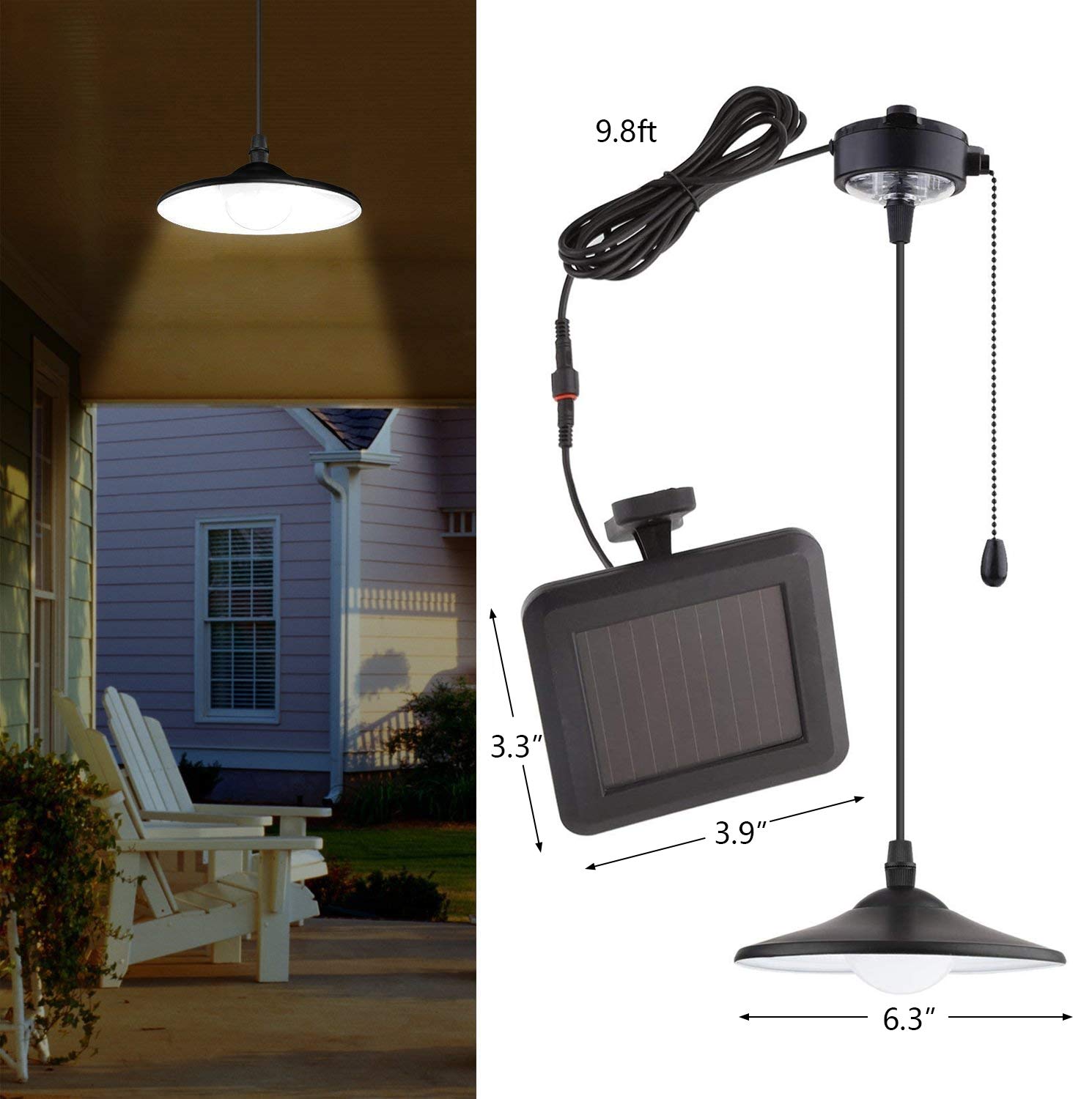 Solar Powered Pendant Light with Remote Control - Waterproof Outdoor Hanging Lamp for Patio, Garden, Garage & Pergola | Energy Efficient LED Shed Lighting for Day & Night Use