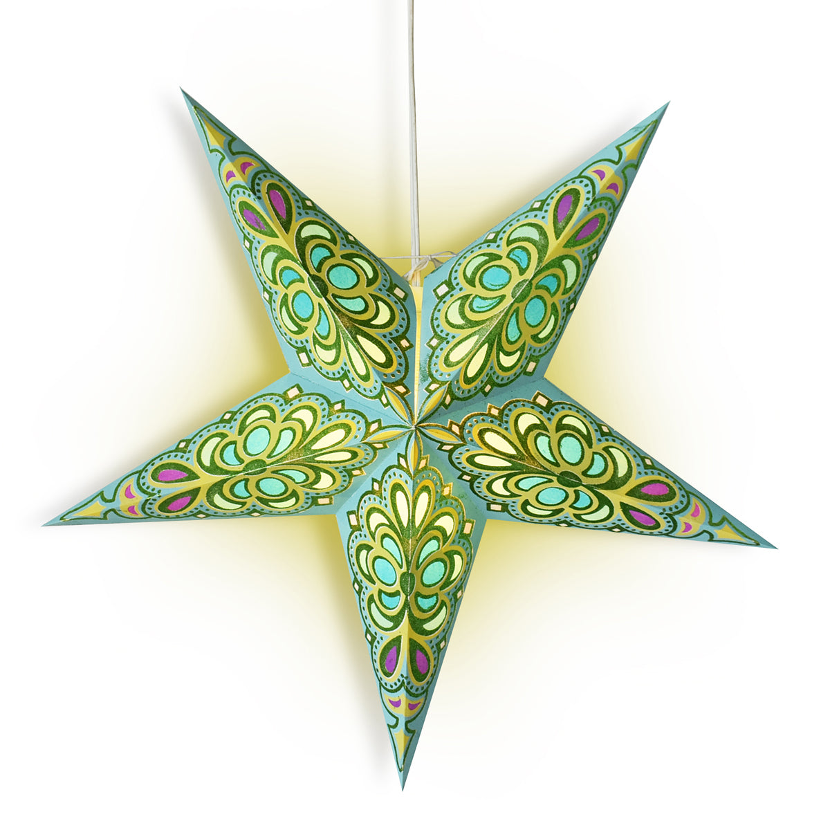 24 Green & Turquoise Merry Gold Glitter Paper Star Lanterns - Hanging Wedding & Party Decorations for Indoor/Outdoor Events, Christmas, Baby Showers & Home Decor