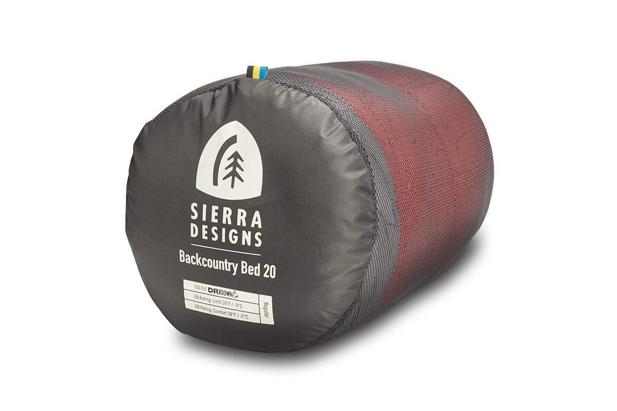 Sierra Designs Backcountry Bed 20°F Sleeping Bag - 650 Fill Dridown - Lightweight Zipperless Down Sleeping Bag for Camping, Backpacking & Hiking - Men's, Women's & 2-Person - Perfect for Cold Weather Adventures & Outdoor Exploration