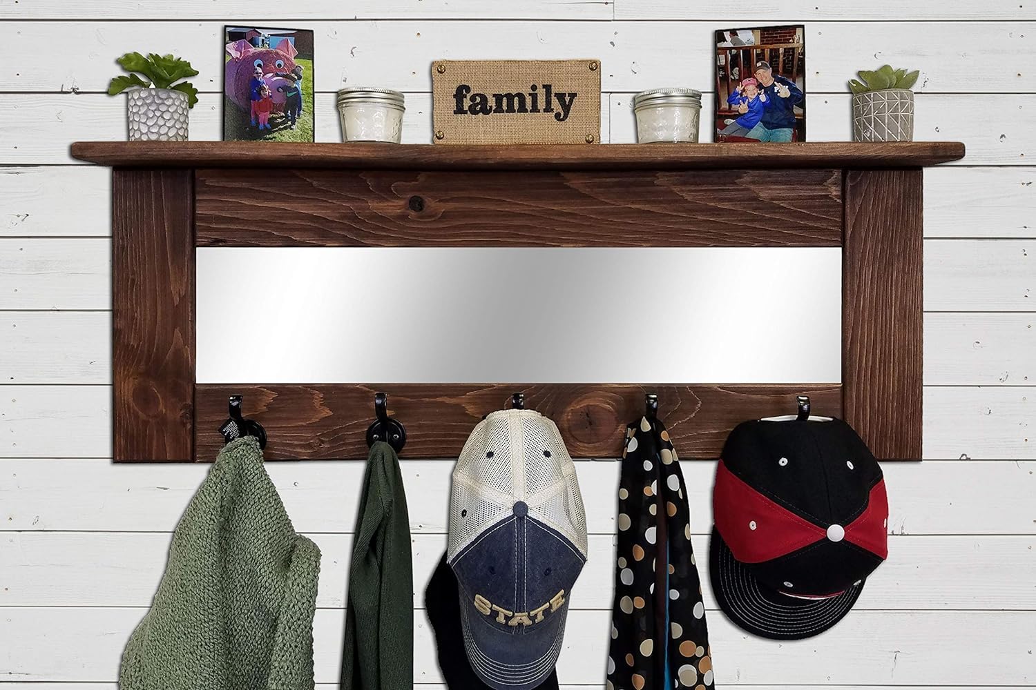 Custom Oxford Mirror 24 Inch with 3 Black Hooks in Sedona Red - Perfect for Bedroom, Living Room, and Entryway Decor