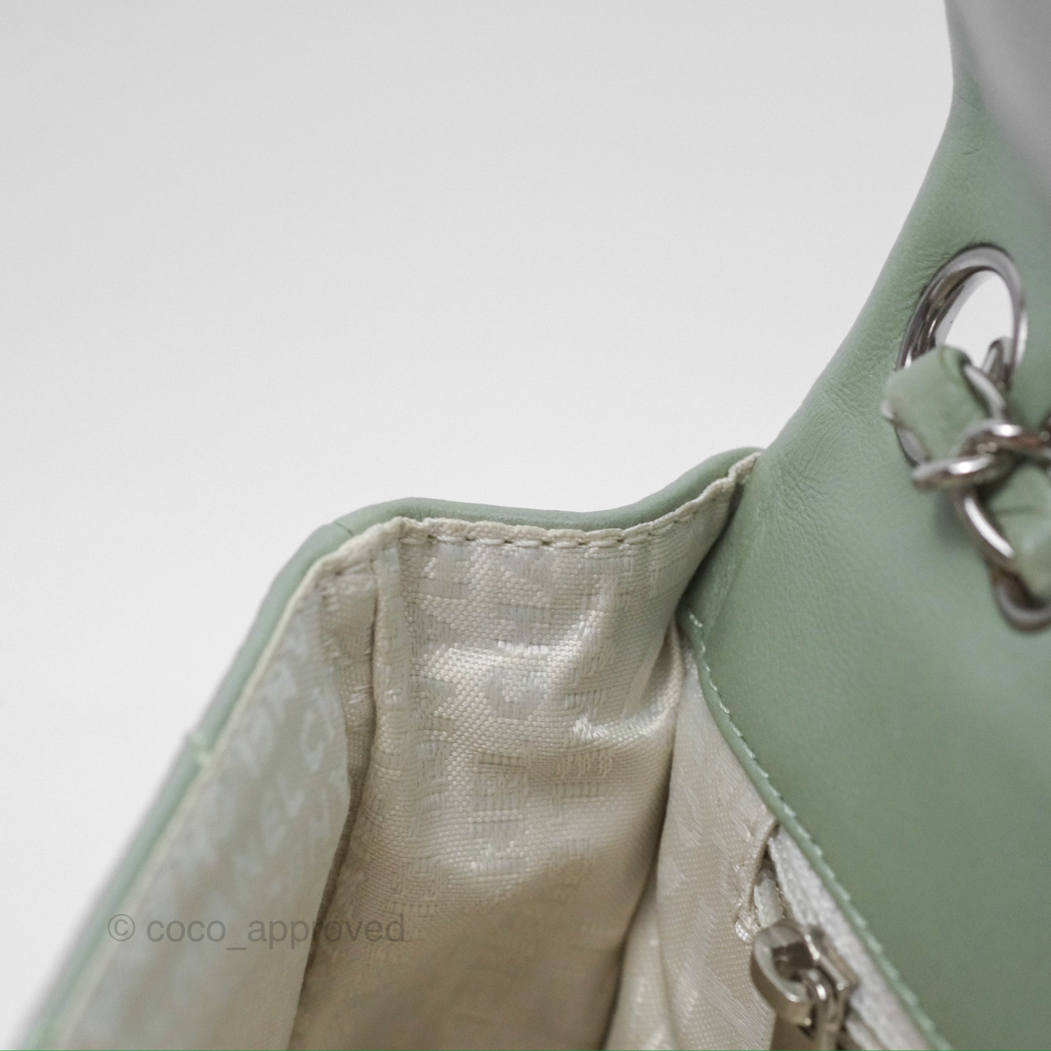 Chanel CC East West Flap Bag Genuine Lambskin Leather Mint Green with Silver Hardware - Luxury Crossbody Purse for Women, Perfect for Date Night & Special Occasions