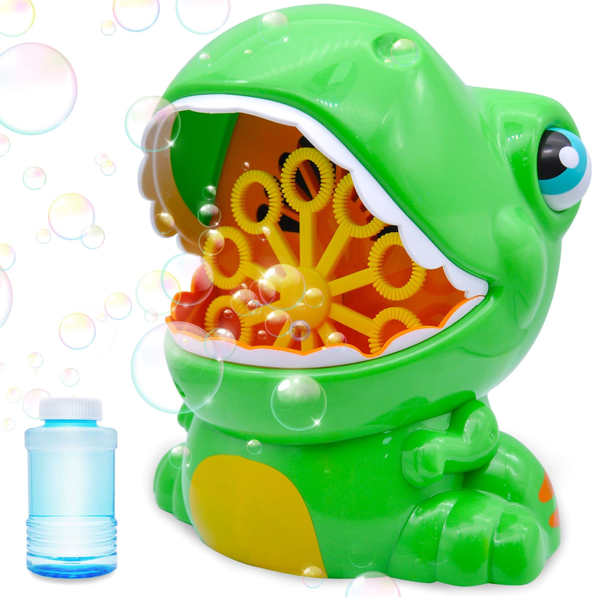JOYIN Green Bubble Machine with 2 Bubble Solutions - 1000+ Bubbles Per Minute Bubble Blower for Kids | Fun Outdoor & Indoor Party Toy for Summer, Birthday, Backyard, Park Play
