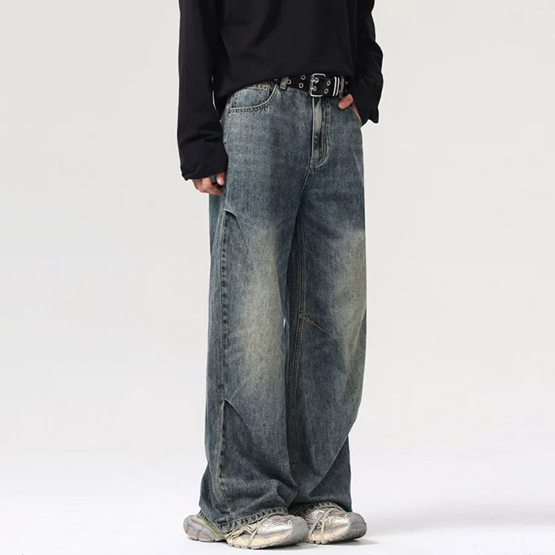 American Men's Baggy Wide Leg Jeans - Vintage Distressed Denim Pants for Streetwear & Summer Fashion | Casual Wear, Hip-Hop Style, Urban Outfits