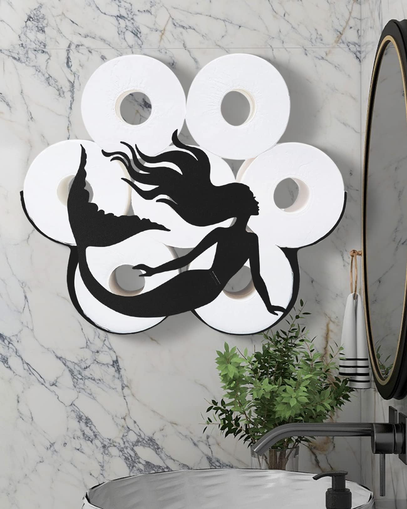 Black Metal Wall-Mounted Toilet Paper Holder - Organizer for 8 Rolls - Bathroom Tissue Storage - Space Saving Solution for Small Bathrooms & Powder Rooms