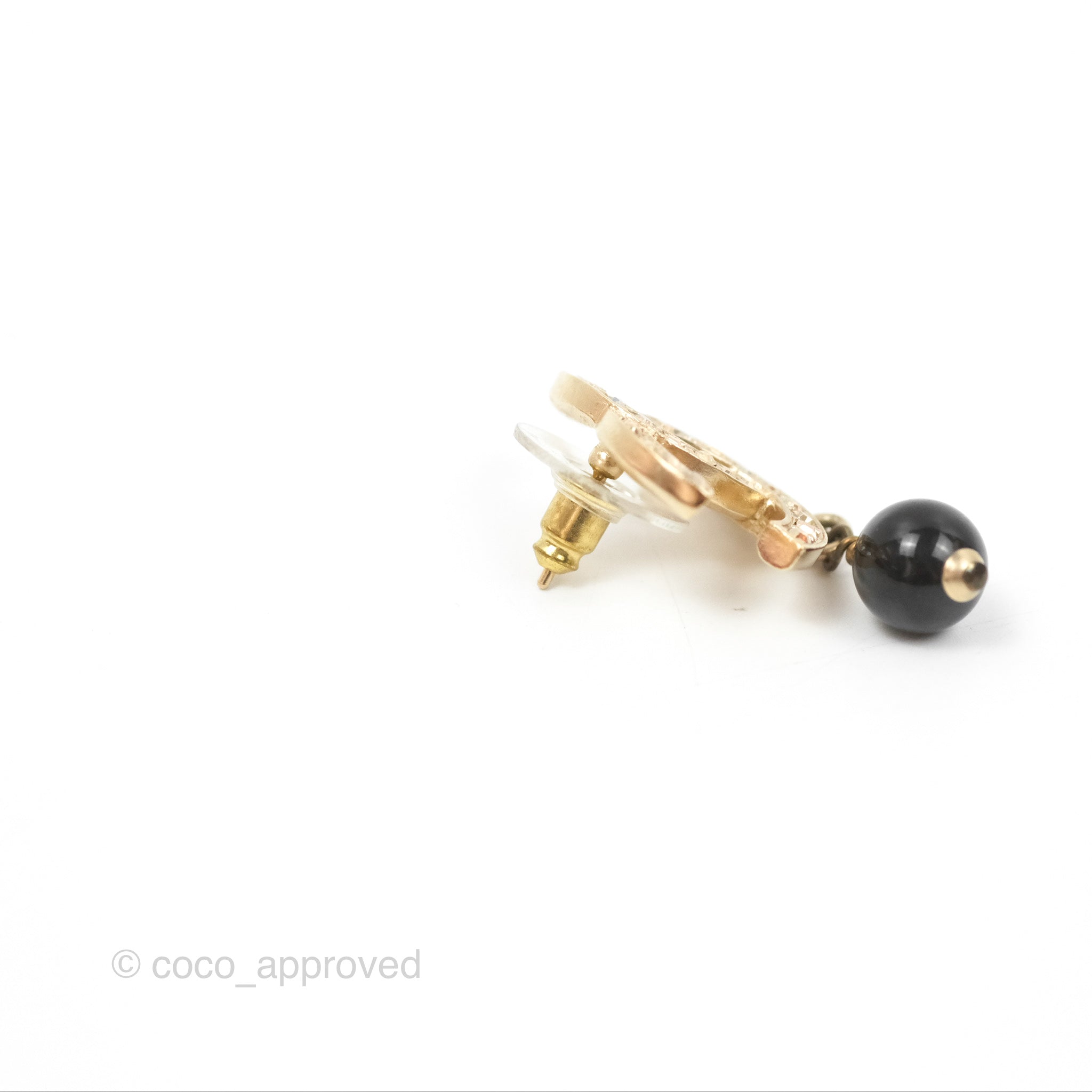 Chanel Champagne Crystal CC Black Bead Drop Earrings Gold Tone 21S - Luxury Fashion Jewelry for Women, Perfect for Parties, Weddings & Special Occasions