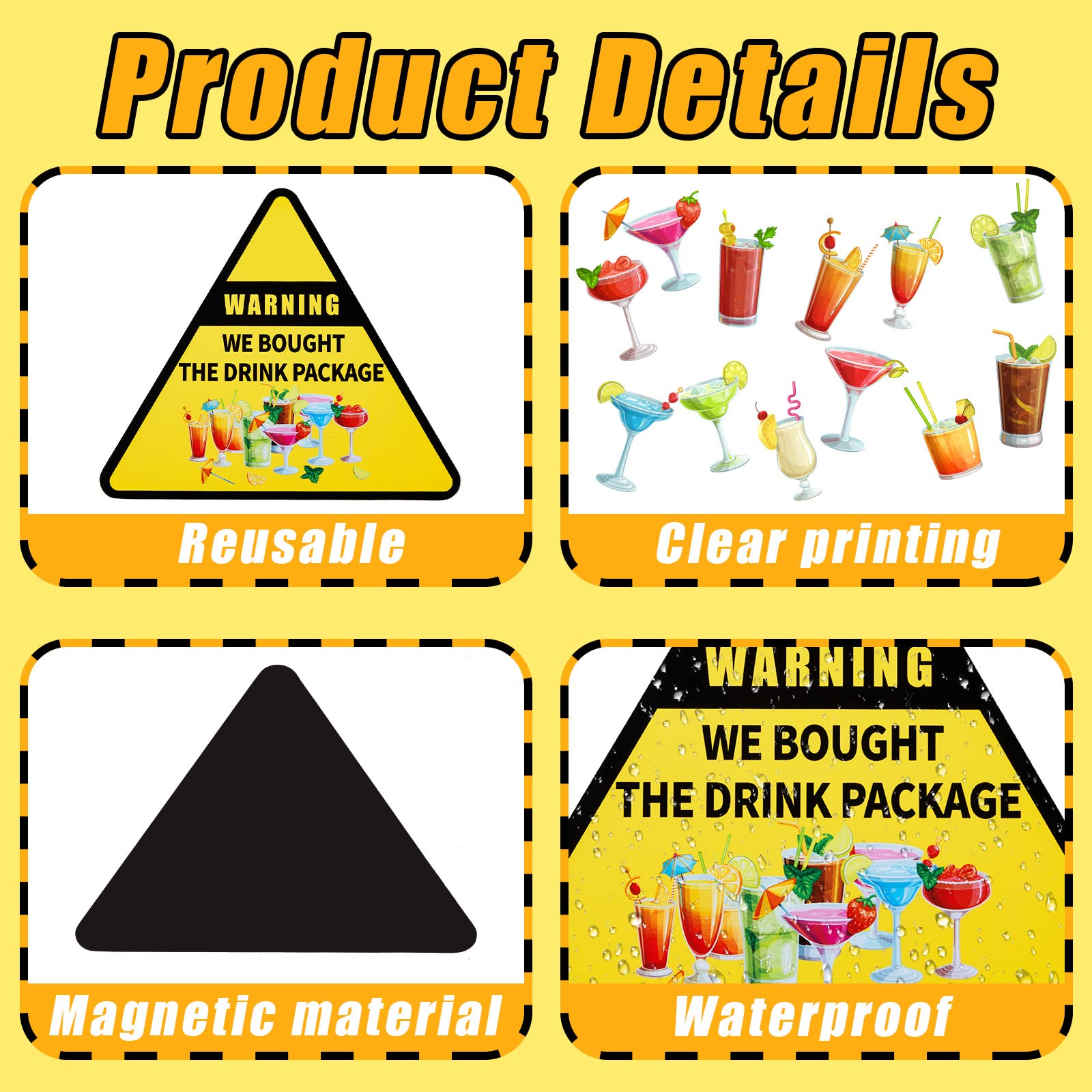 13 Pcs Tropical Drink Cruise Door Magnets - Personalized Funny Magnetic Decor for Carnival, Birthday & Cruise Ships (Warning Cocktail Design) - Perfect for Summer Parties, Themed Events & Cabin Decorations