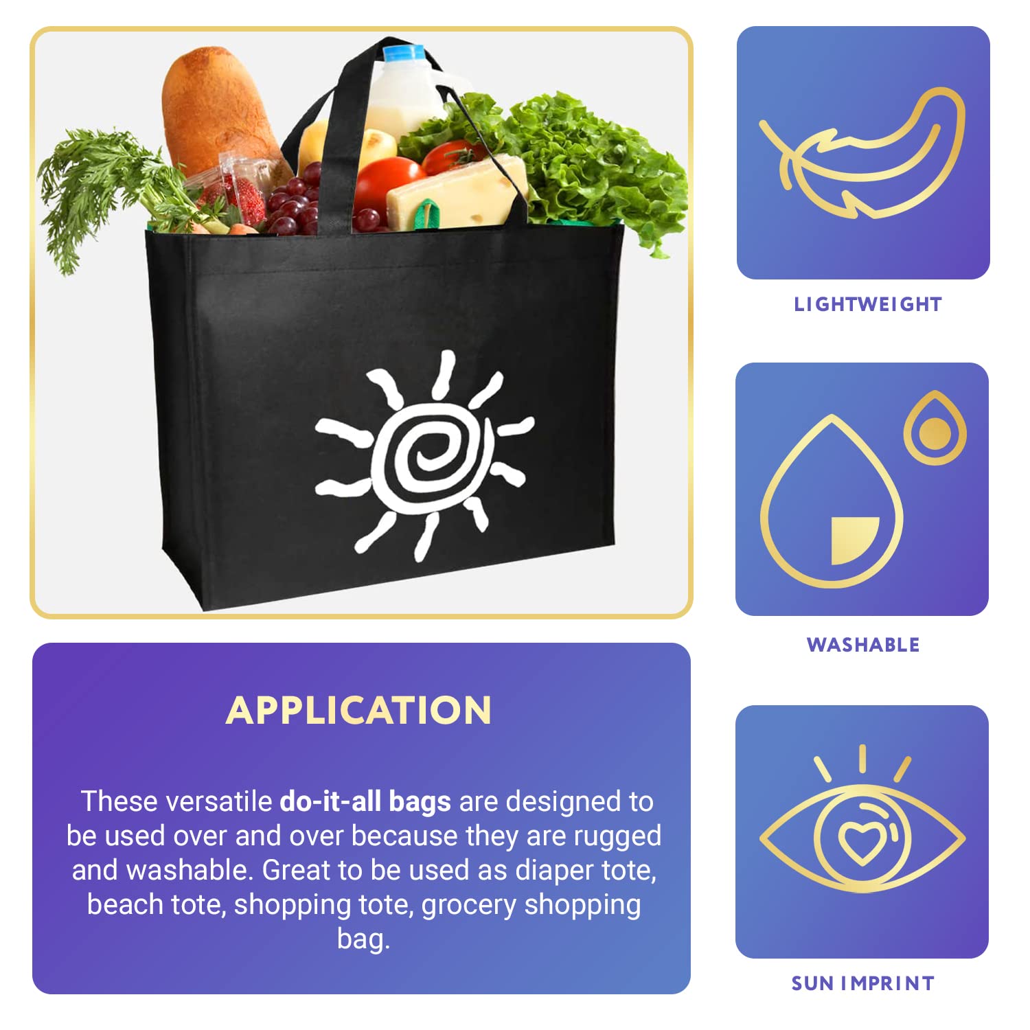 Eco-Friendly APQ Non-Woven Polypropylene Reusable Shopping Bags - Durable & Water-Resistant Grocery Totes for Supermarket, Beach, Picnic & Travel