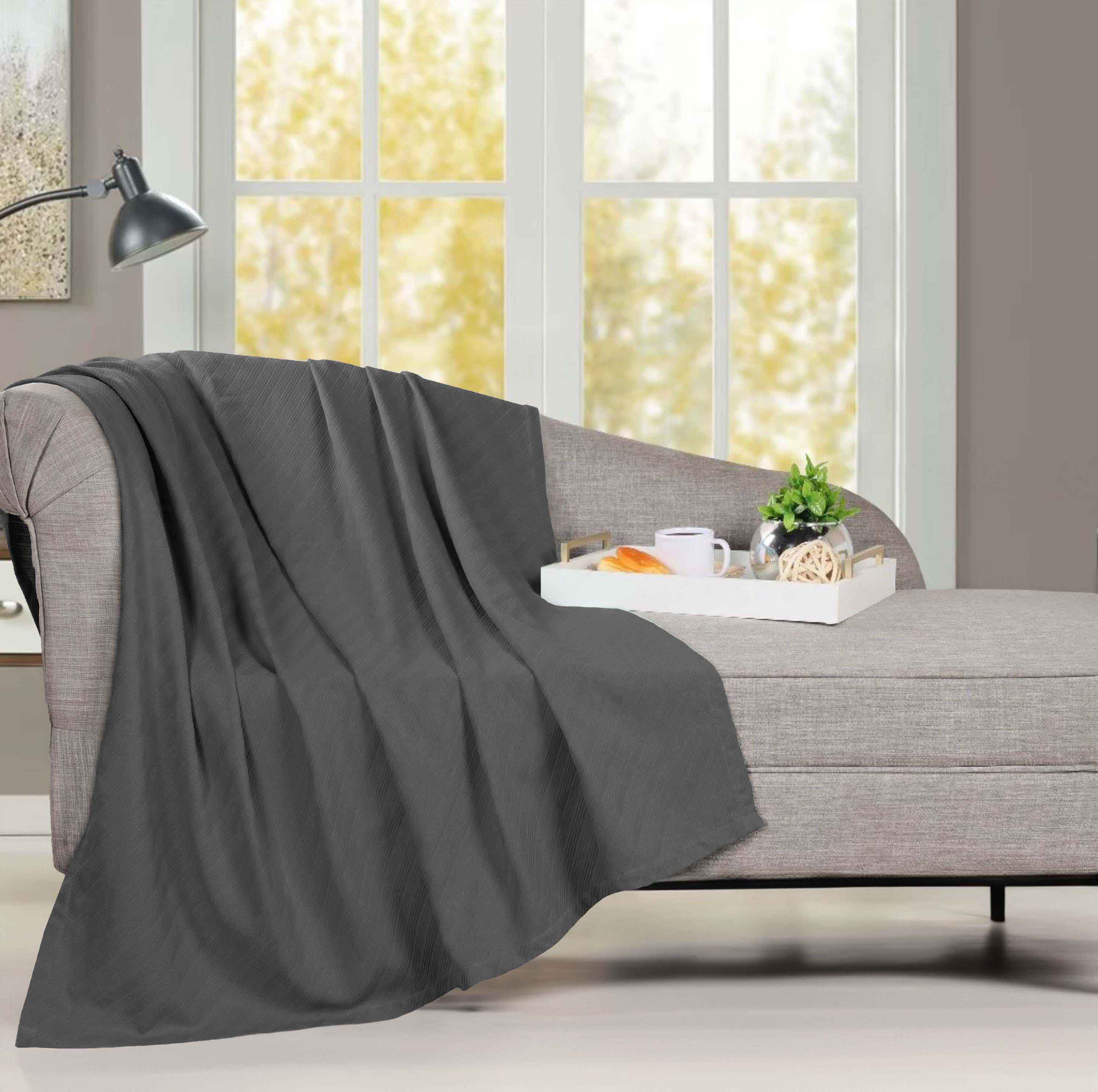 Soft Milan Cotton Textured Striped Lightweight Woven Blanket - Perfect for Sofa, Bed & Outdoor Picnics - Breathable & Cozy Throw