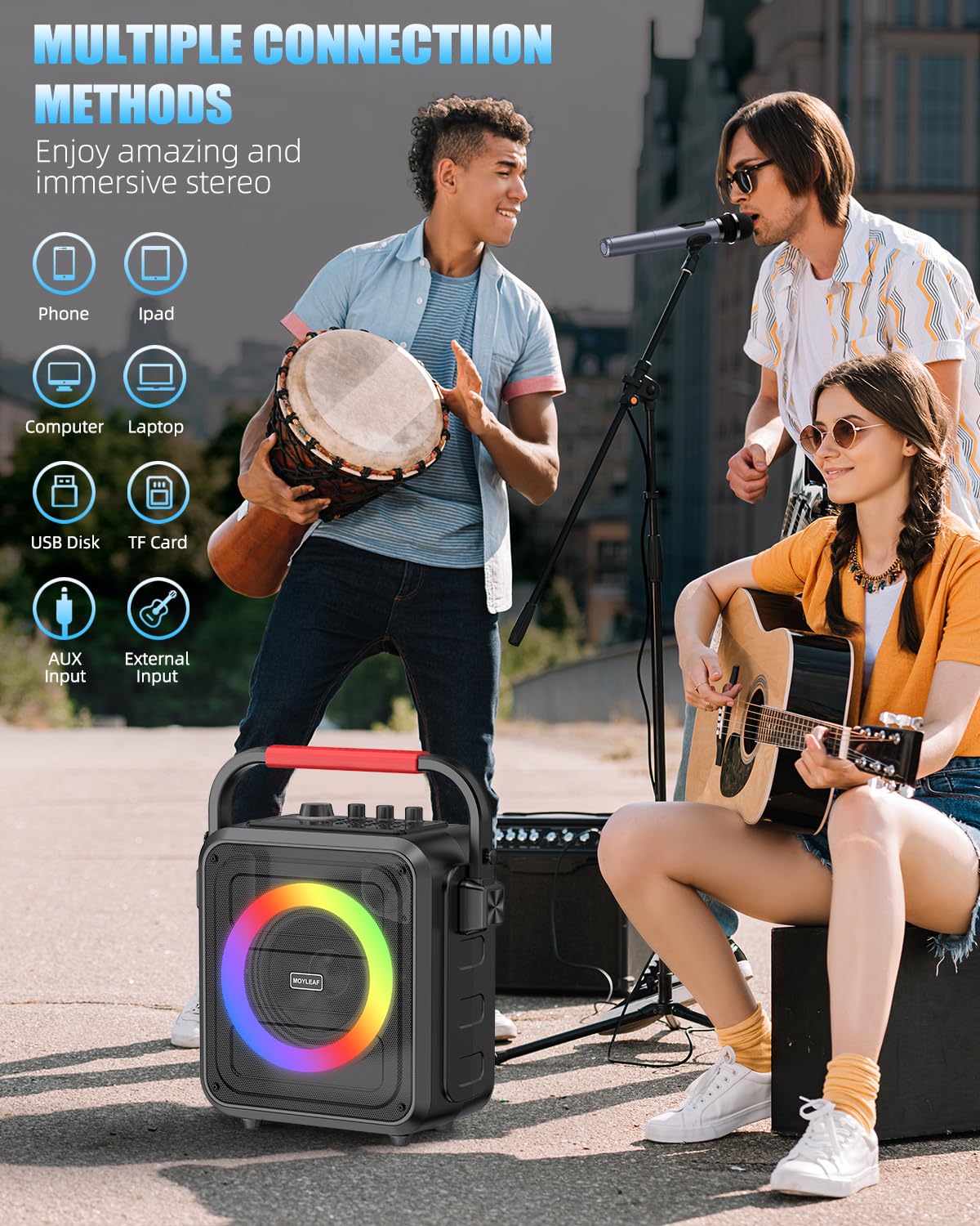 Bluetooth Karaoke Machine with 2 Wireless Microphones - Portable PA Speaker System for Adults & Kids, Supports TF Card/USB/AUX Input, Recording, Bass & Treble Control - Perfect for Home Parties, Family Gatherings & KTV Entertainment